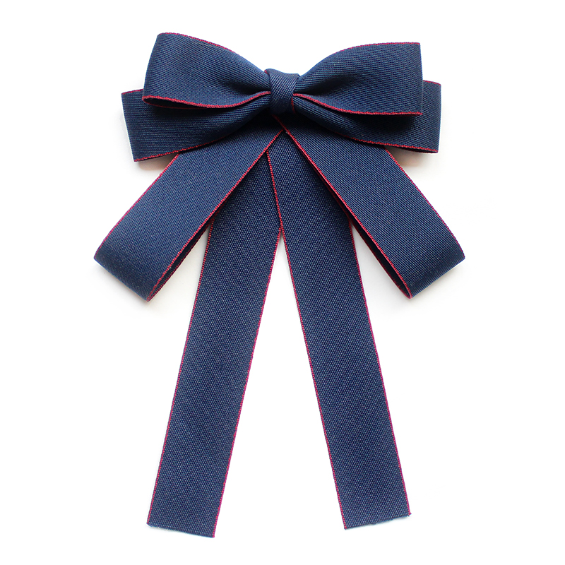 Jabot style bow tie with Wofiira Brooch - Blue with red trim - Image 8