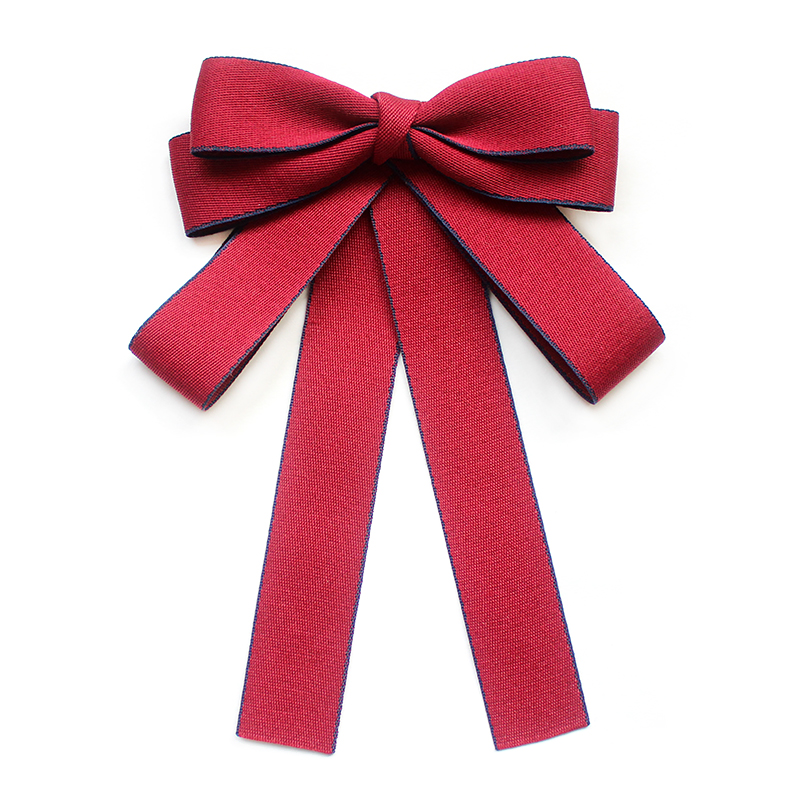 Jabot Style Bow Tie with Hari Brooch - maroon with navy blue trim - Image 11