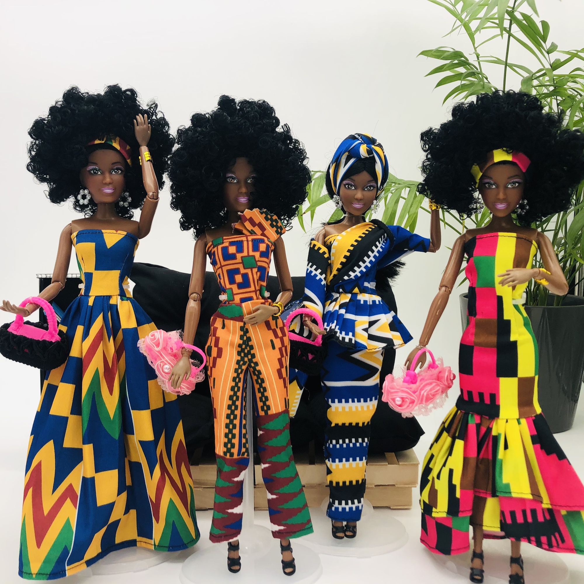 WaMambo  12" Can Move Doll - with African Print Peplum Dress and Head Wrap - Image 6