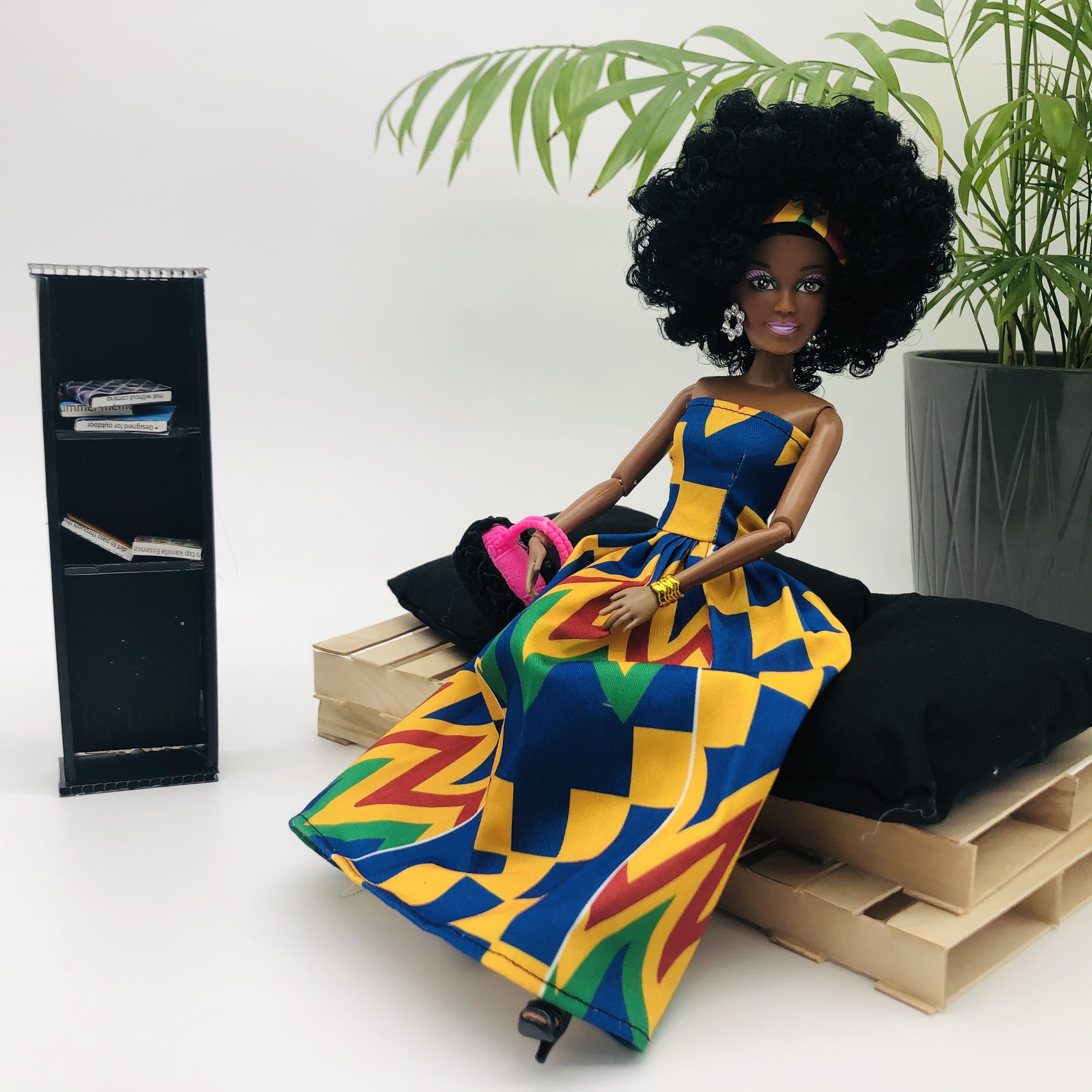 WaMambo 12" Can Move Doll - with Sleeveless African Print Maxi Dress - Image 11