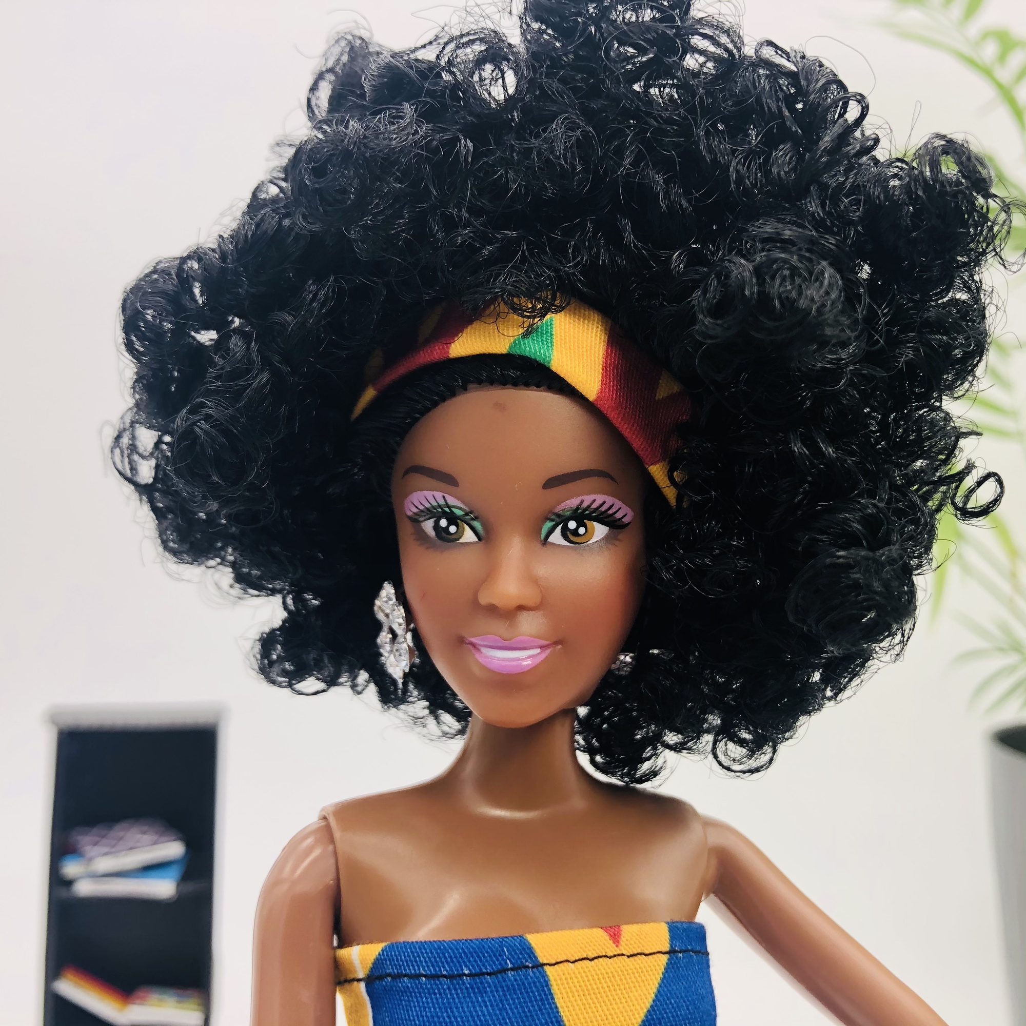 WaMambo 12" Can Move Doll - with Sleeveless African Print Maxi Dress - Image 12