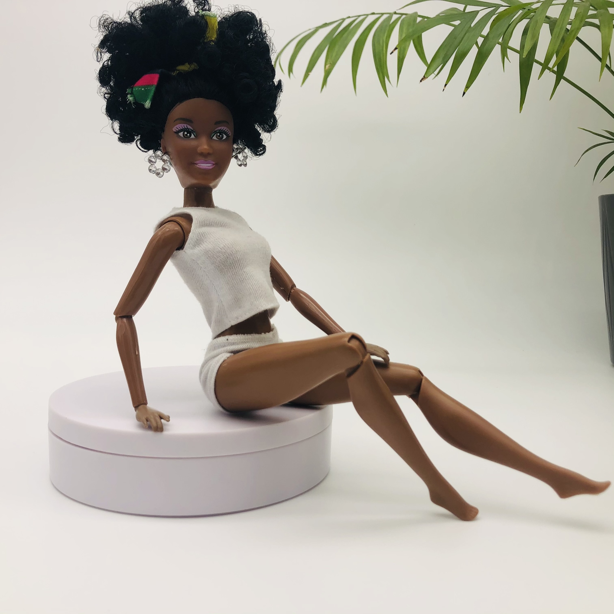 WaMambo  12" Can Move Doll - with African Print Peplum Dress and Head Wrap - Image 8