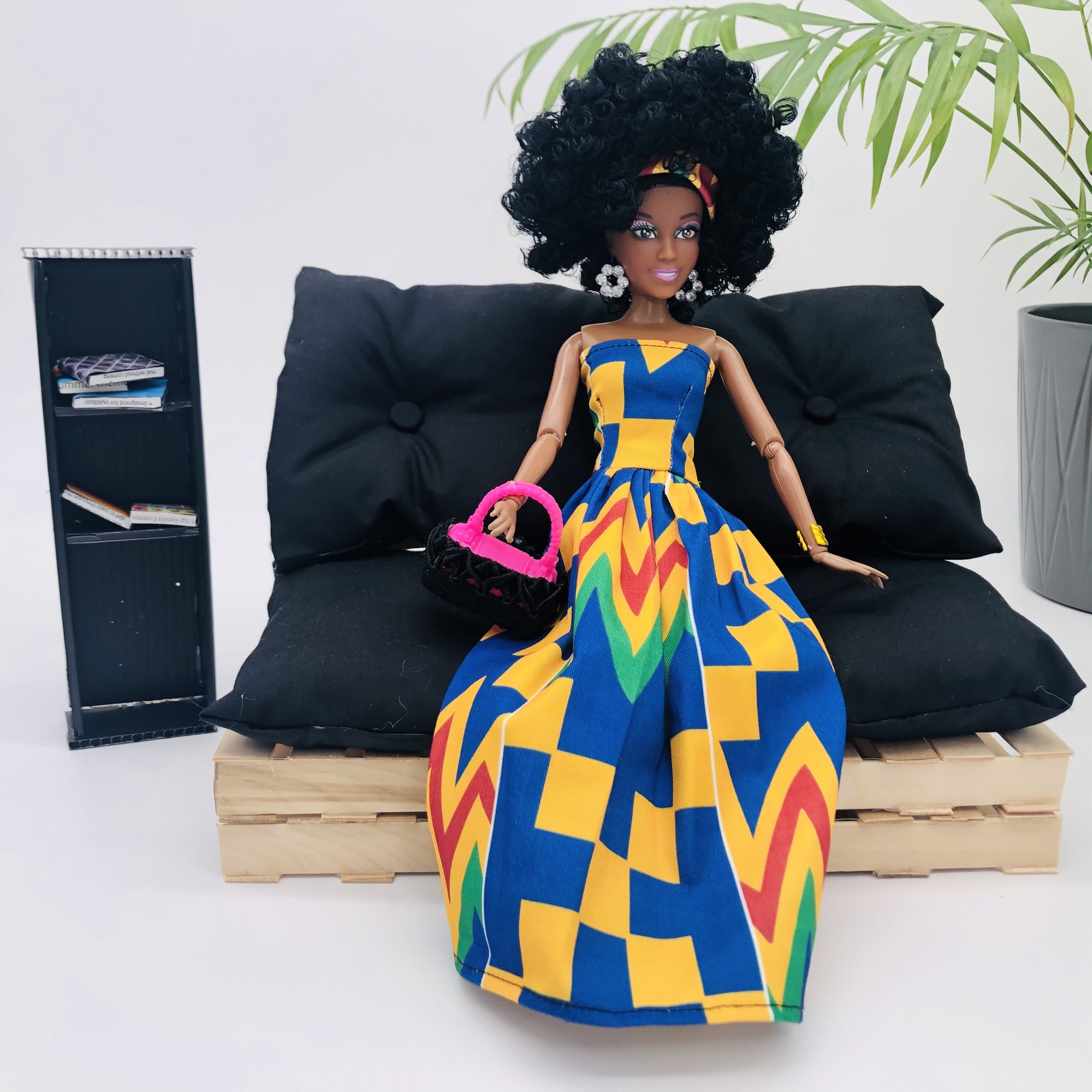 WaMambo 12" Can Move Doll - with Sleeveless African Print Maxi Dress - Image 4