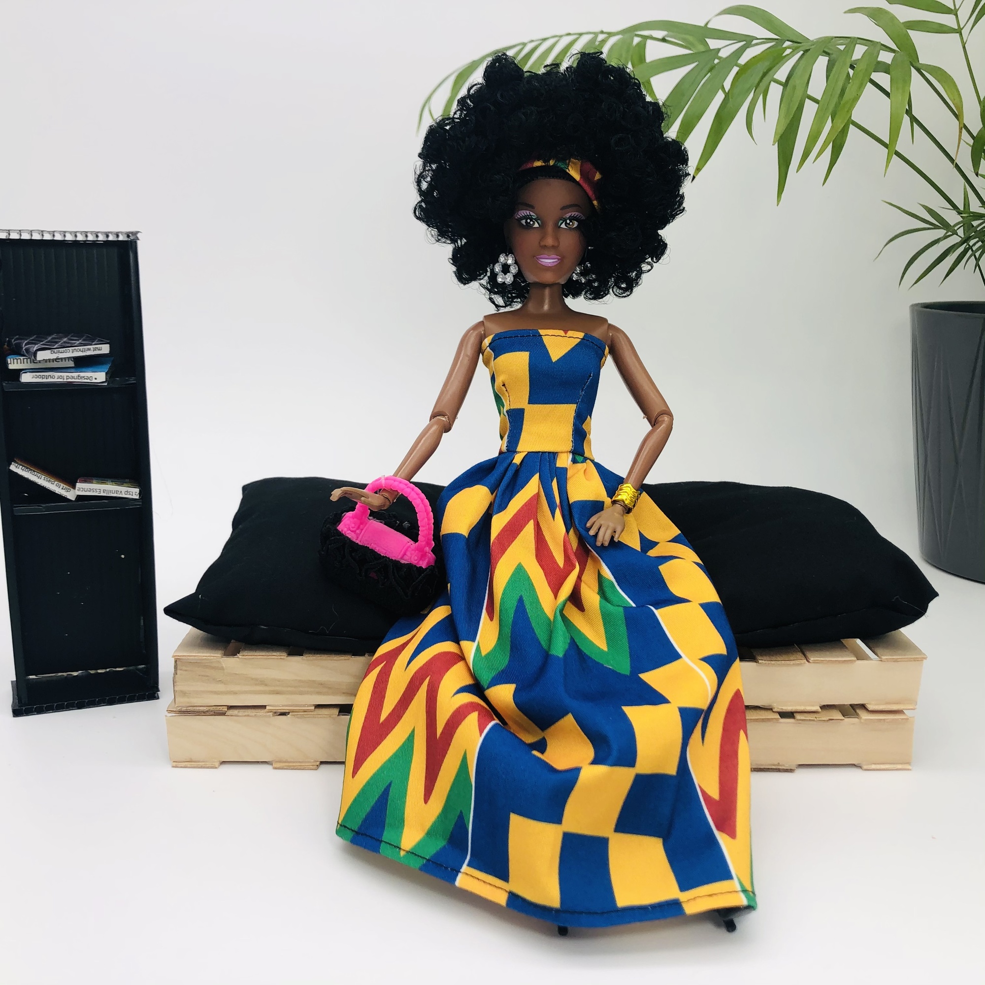 WaMambo 12" Can Move Doll - with Sleeveless African Print Maxi Dress - Image 5