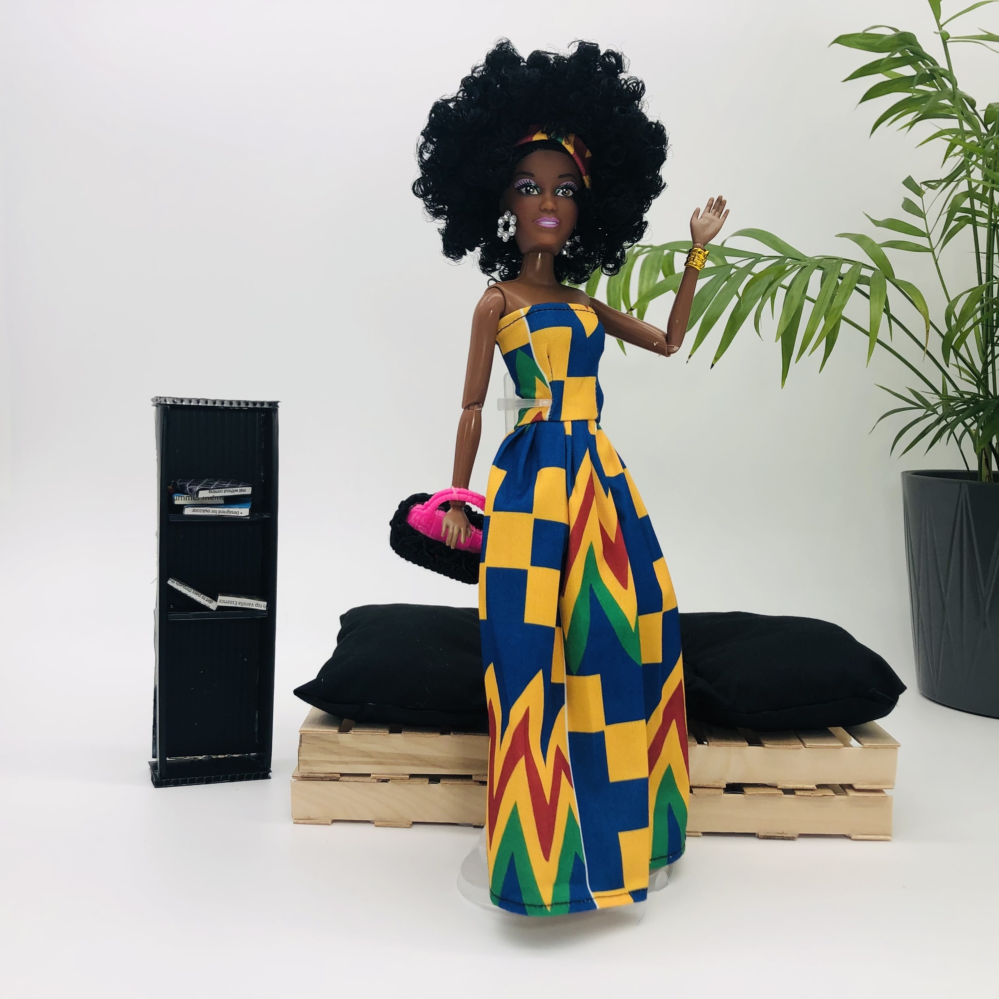 WaMambo 12" Can Move Doll - with Sleeveless African Print Maxi Dress - Image 6