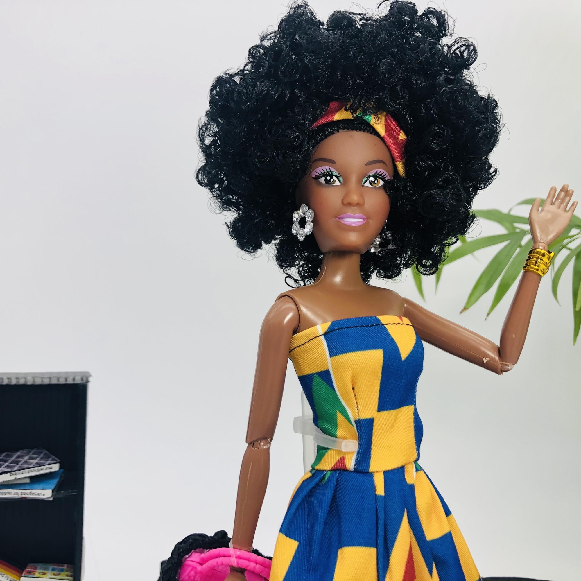 WaMambo 12" Can Move Doll - with Sleeveless African Print Maxi Dress - Image 7