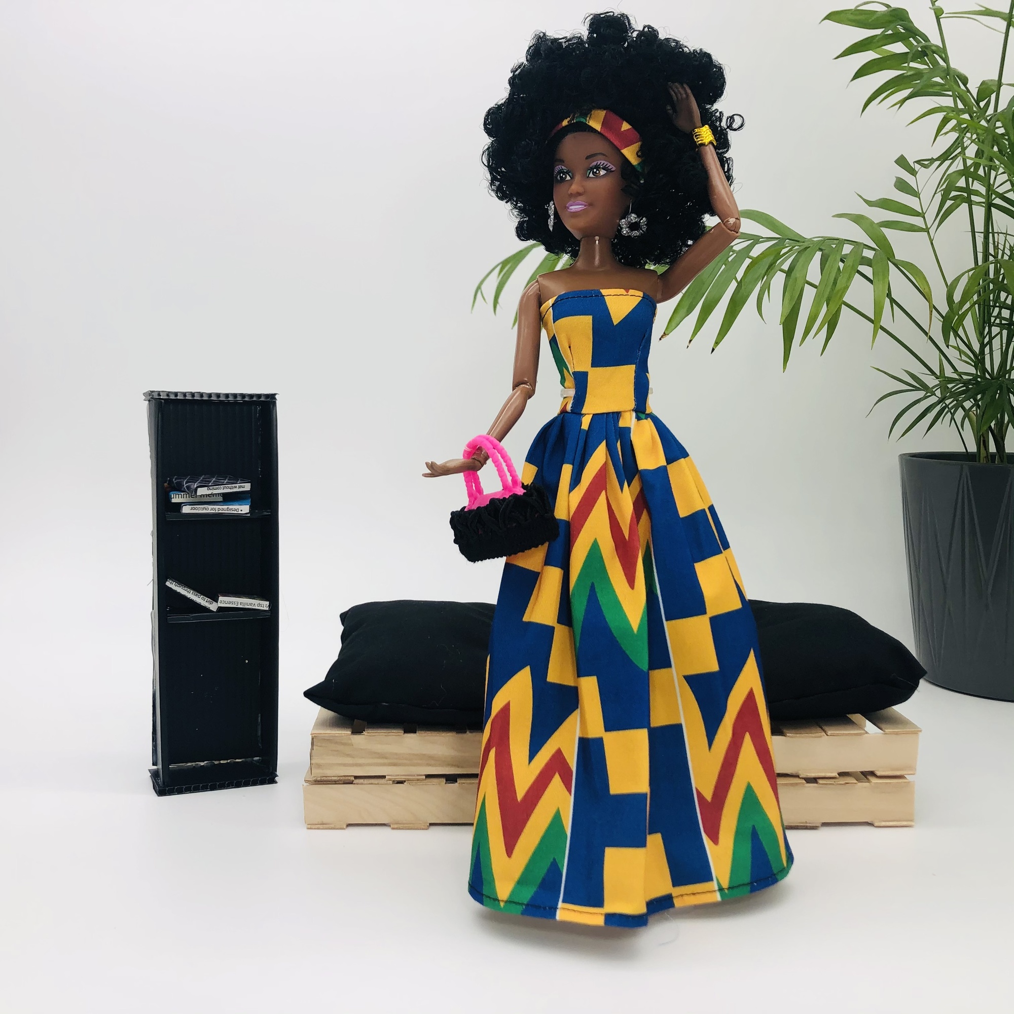 WaMambo 12" Can Move Doll - with Sleeveless African Print Maxi Dress - Image 8