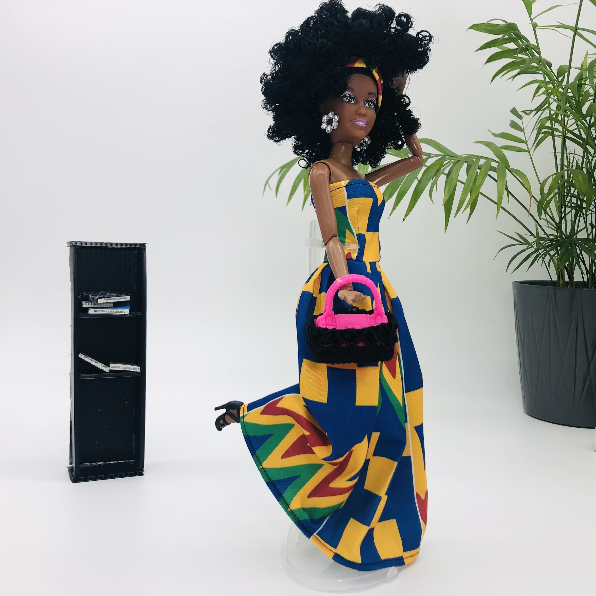 WaMambo 12" Can Move Doll - with Sleeveless African Print Maxi Dress - Image 9