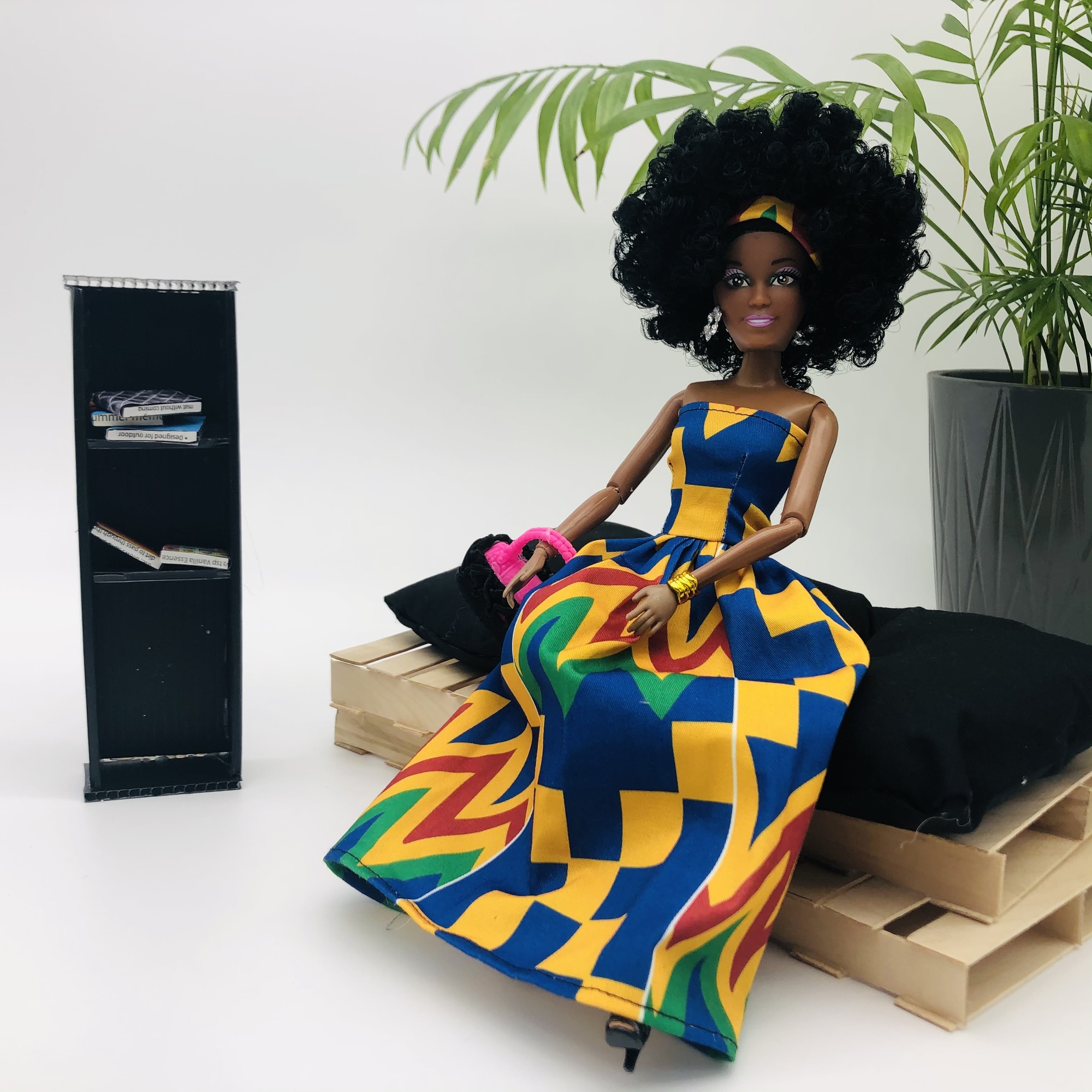 WaMambo 12" Can Move Doll - with Sleeveless African Print Maxi Dress - Image 10
