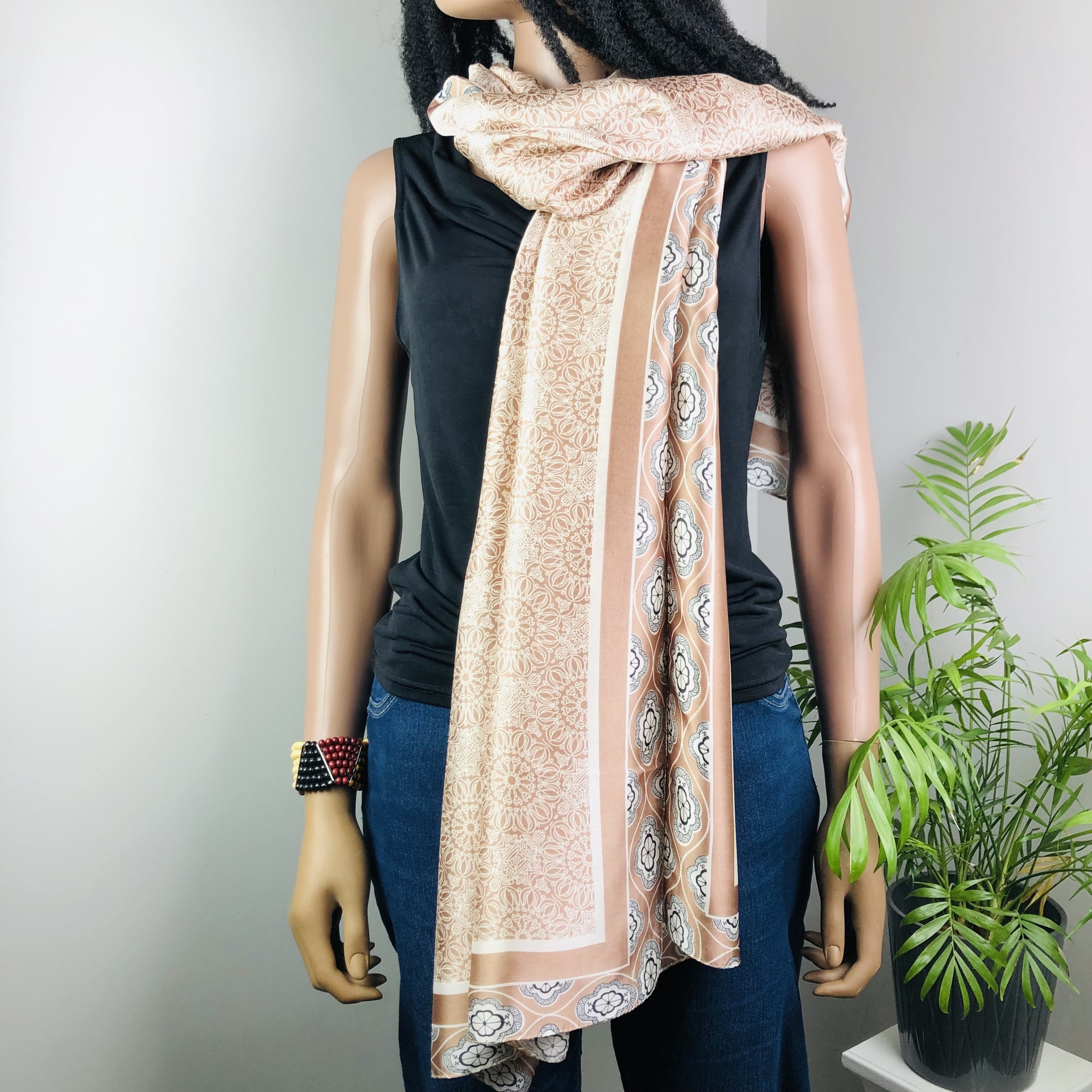 Kahari Mandala Style Mocha Jumbo Scarf - Image 9