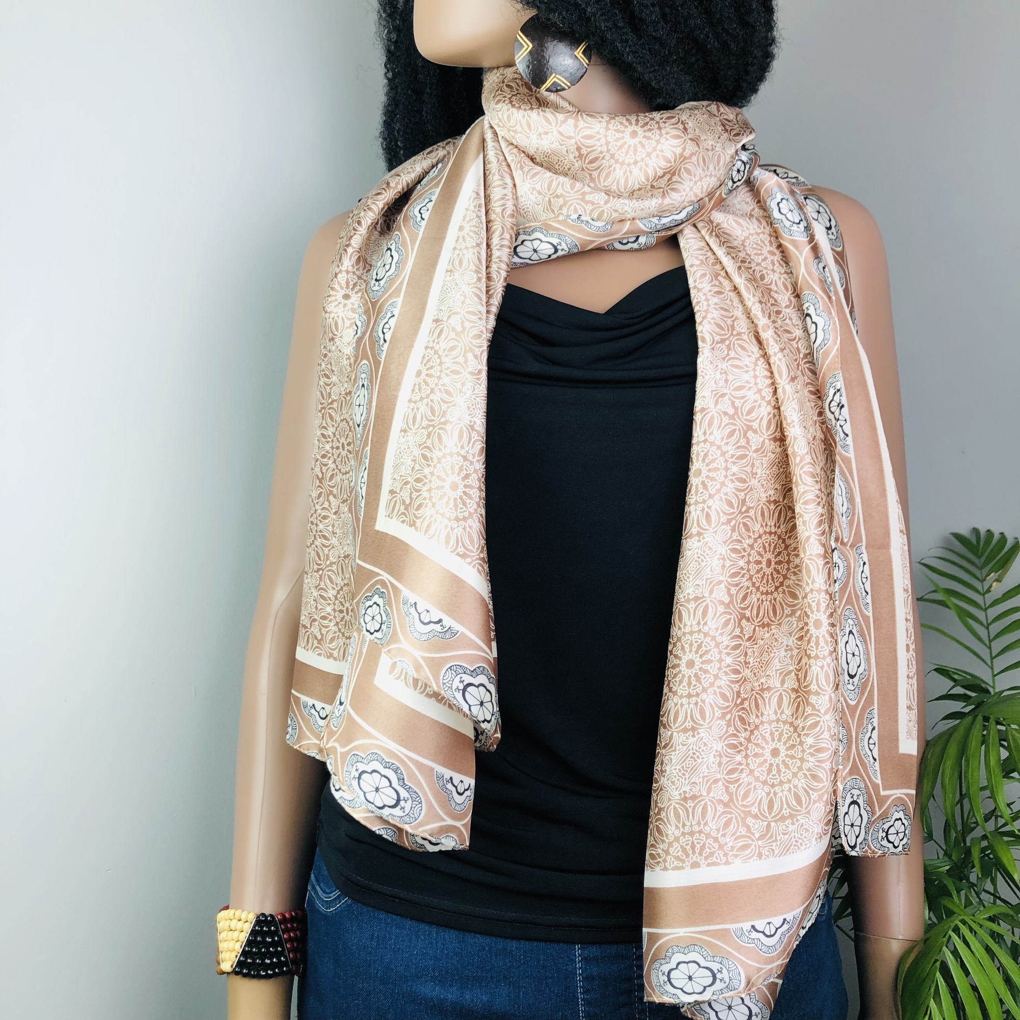 Kahari Mandala Style Mocha Jumbo Scarf - Image 6