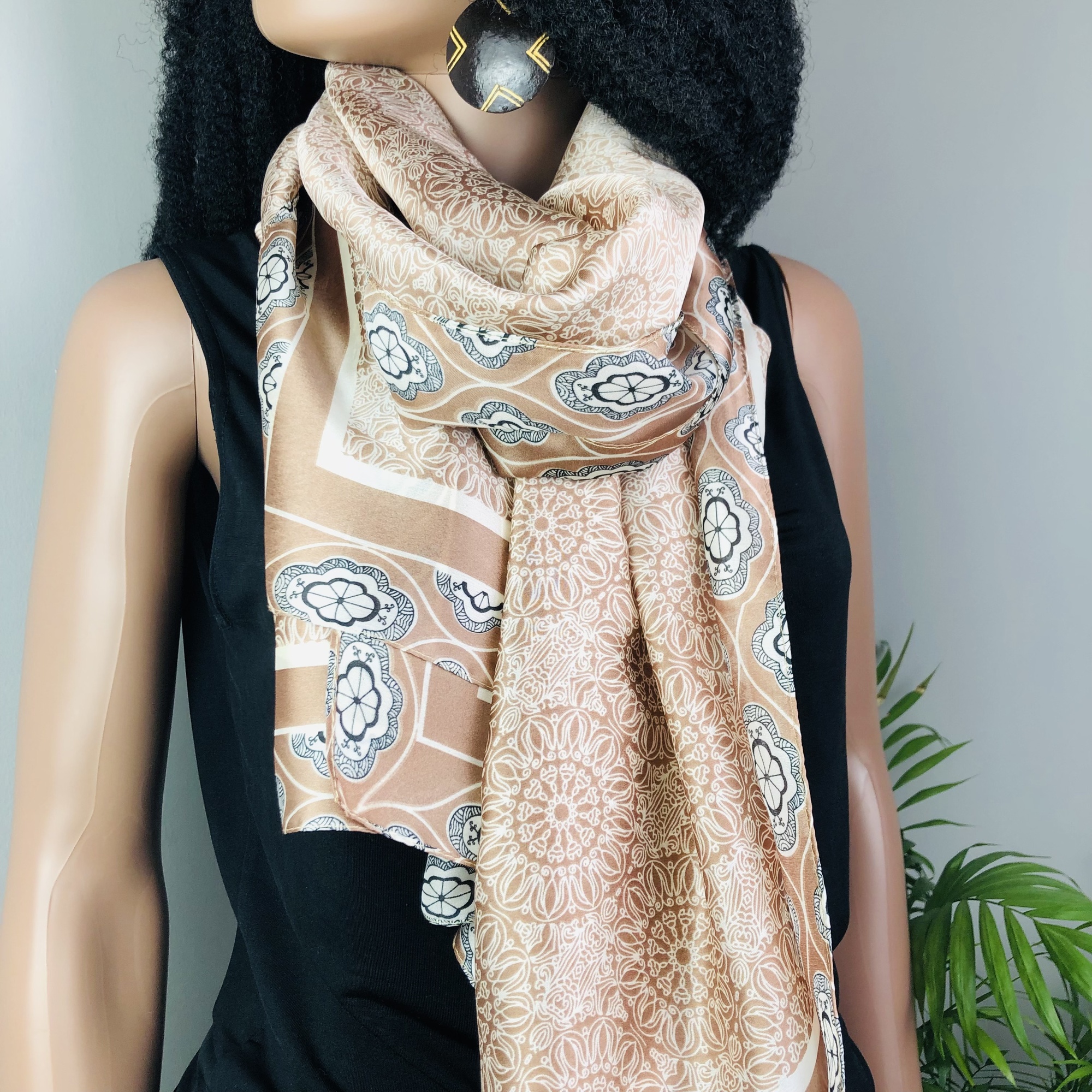Kahari Mandala Style Mocha Jumbo Scarf