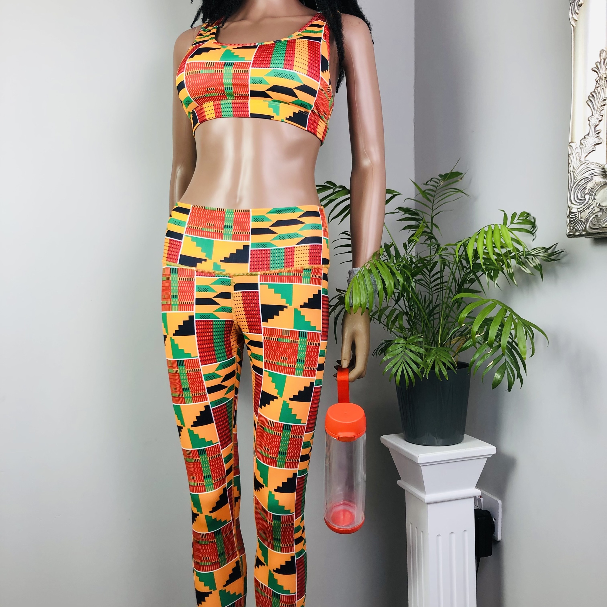 Kente 2-piece High Waist Fitness Leggings and Sports Bra Set - Image 17