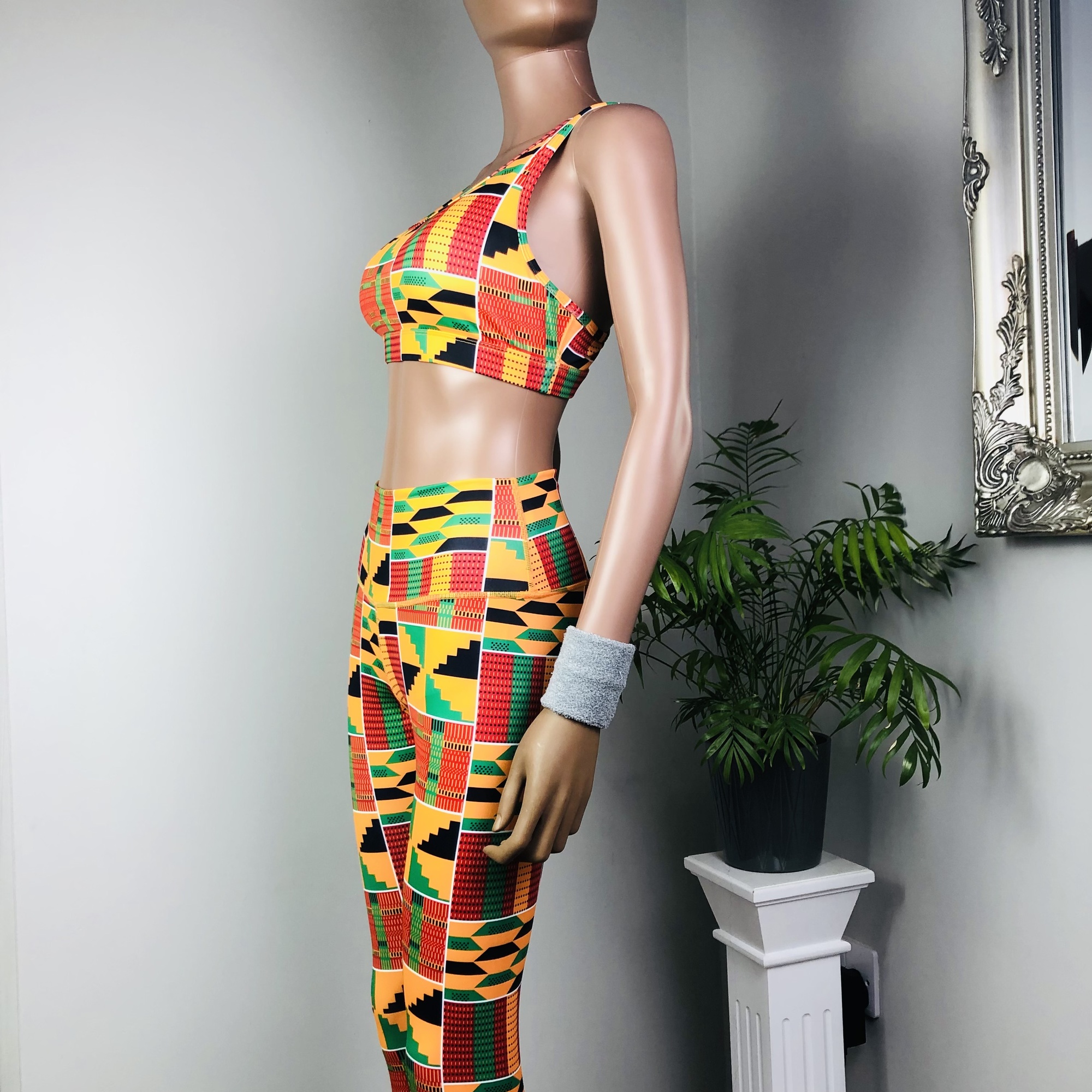Kente 2-piece High Waist Fitness Leggings and Sports Bra Set - Image 8