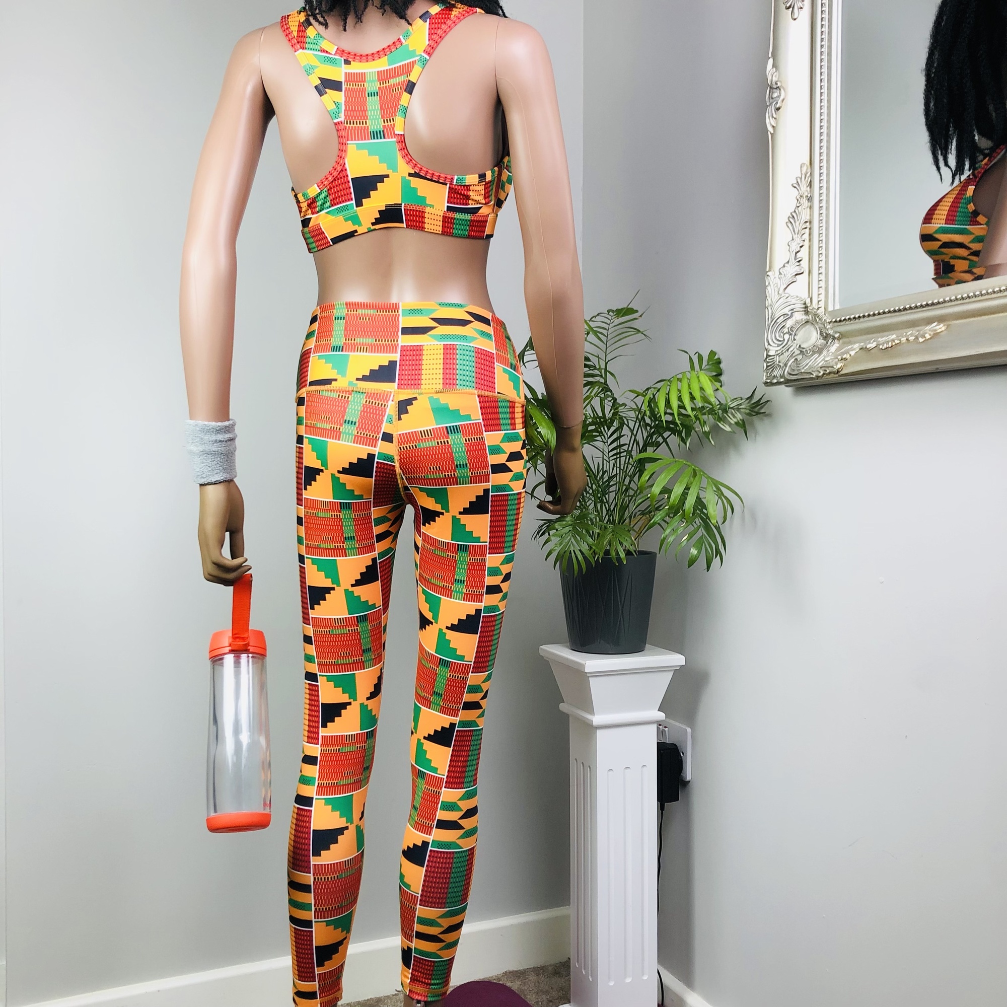 Kente 2-piece High Waist Fitness Leggings and Sports Bra Set - Image 6