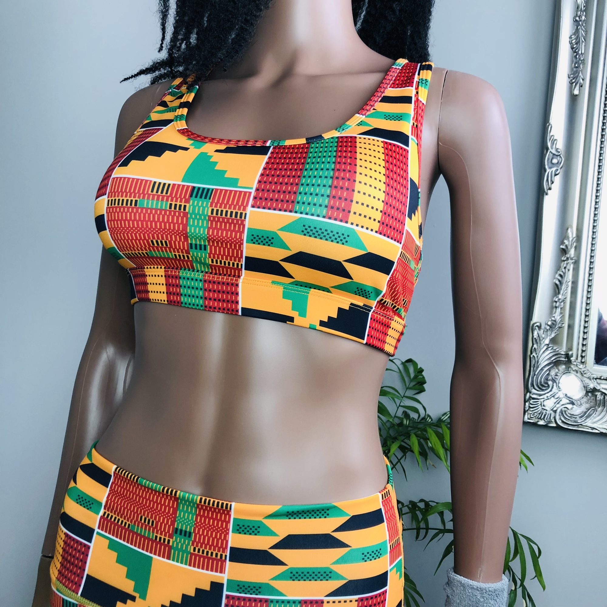Kente 2-piece High Waist Fitness Leggings and Sports Bra Set - Image 5