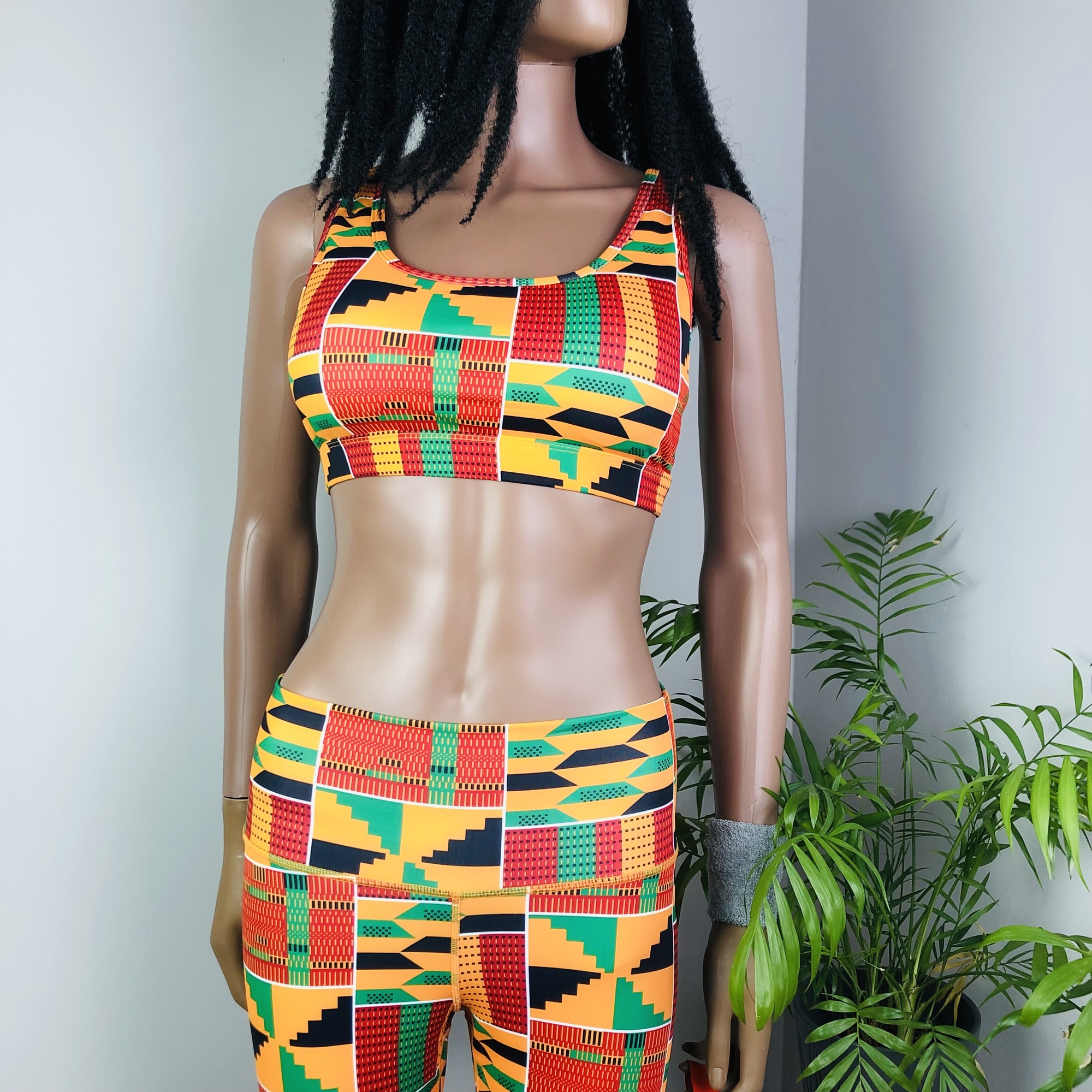 Kente 2-piece High Waist Fitness Leggings and Sports Bra Set - Image 16