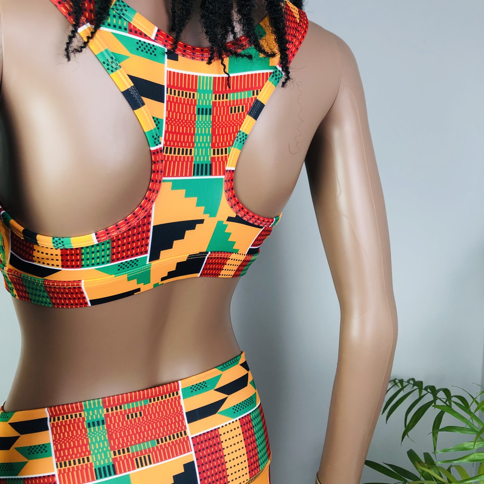 Kente 2-piece High Waist Fitness Leggings and Sports Bra Set - Image 14