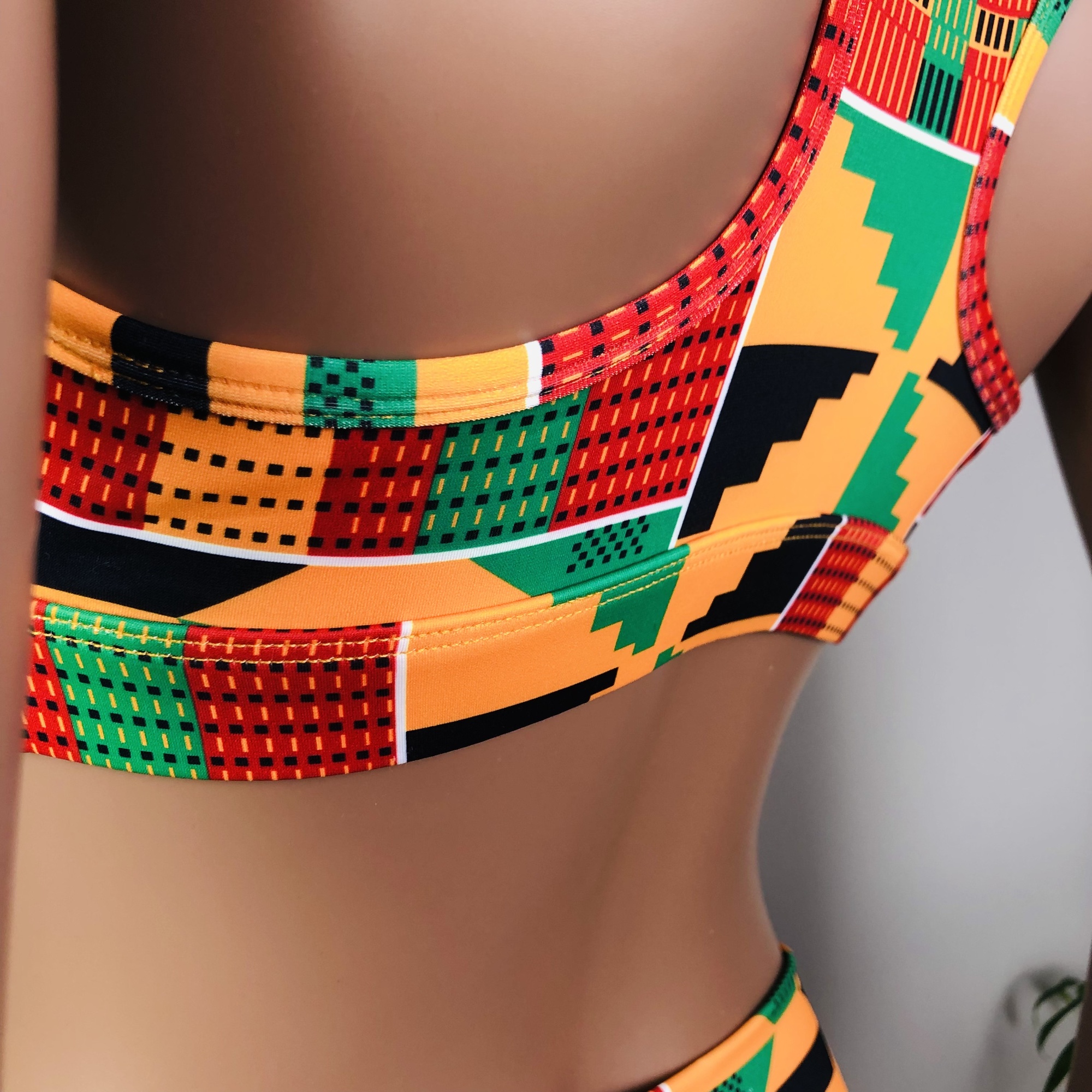 Kente 2-piece High Waist Fitness Leggings and Sports Bra Set - Image 13