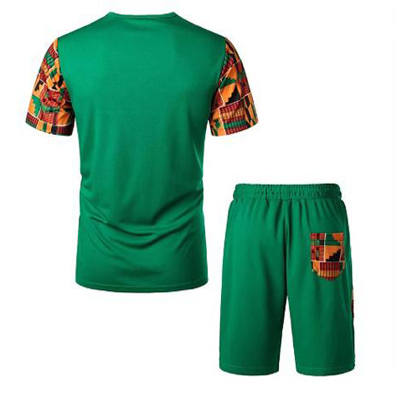 Green Kenterised 2-Piece Men's African Print Mesh Quick Dry Fitness Shorts and T-shirt - Image 6