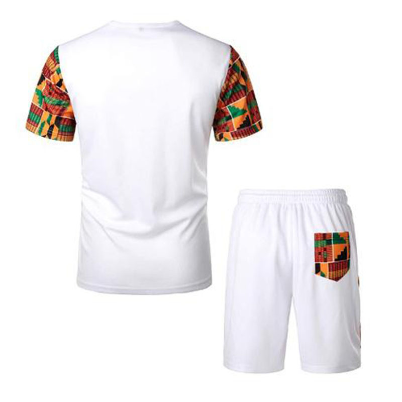 White Kenterised 2-Piece Men's African Print Mesh Quick Dry Fitness Shorts and T-shirt - Image 7