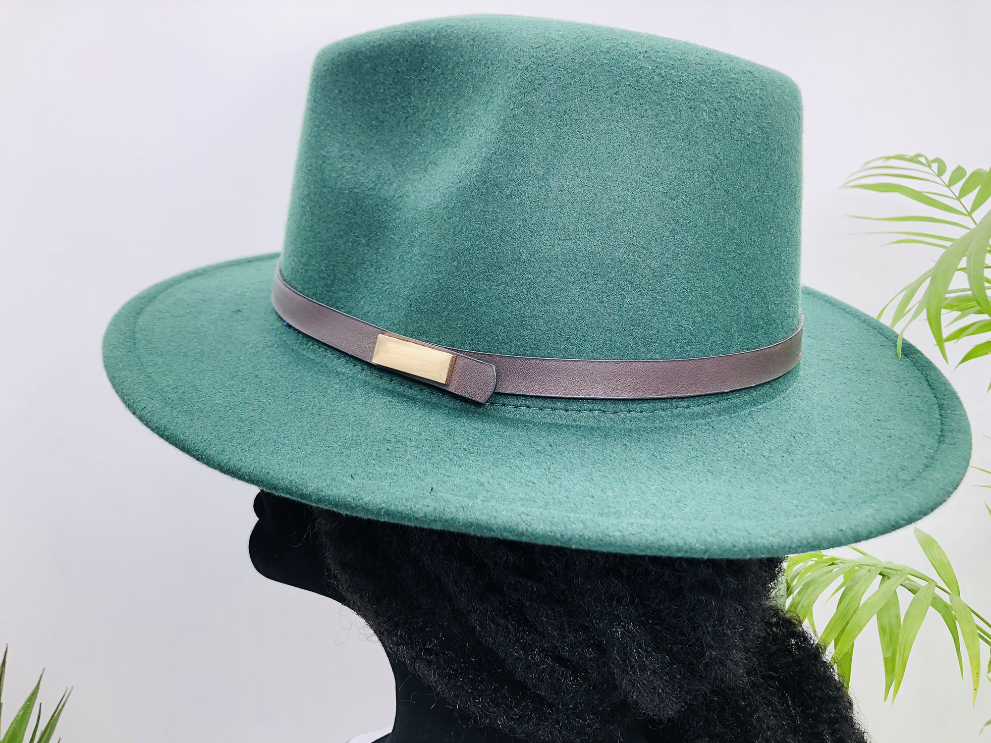 Dark Green Fedora Hat with Removable Matope African Print pin - Image 6