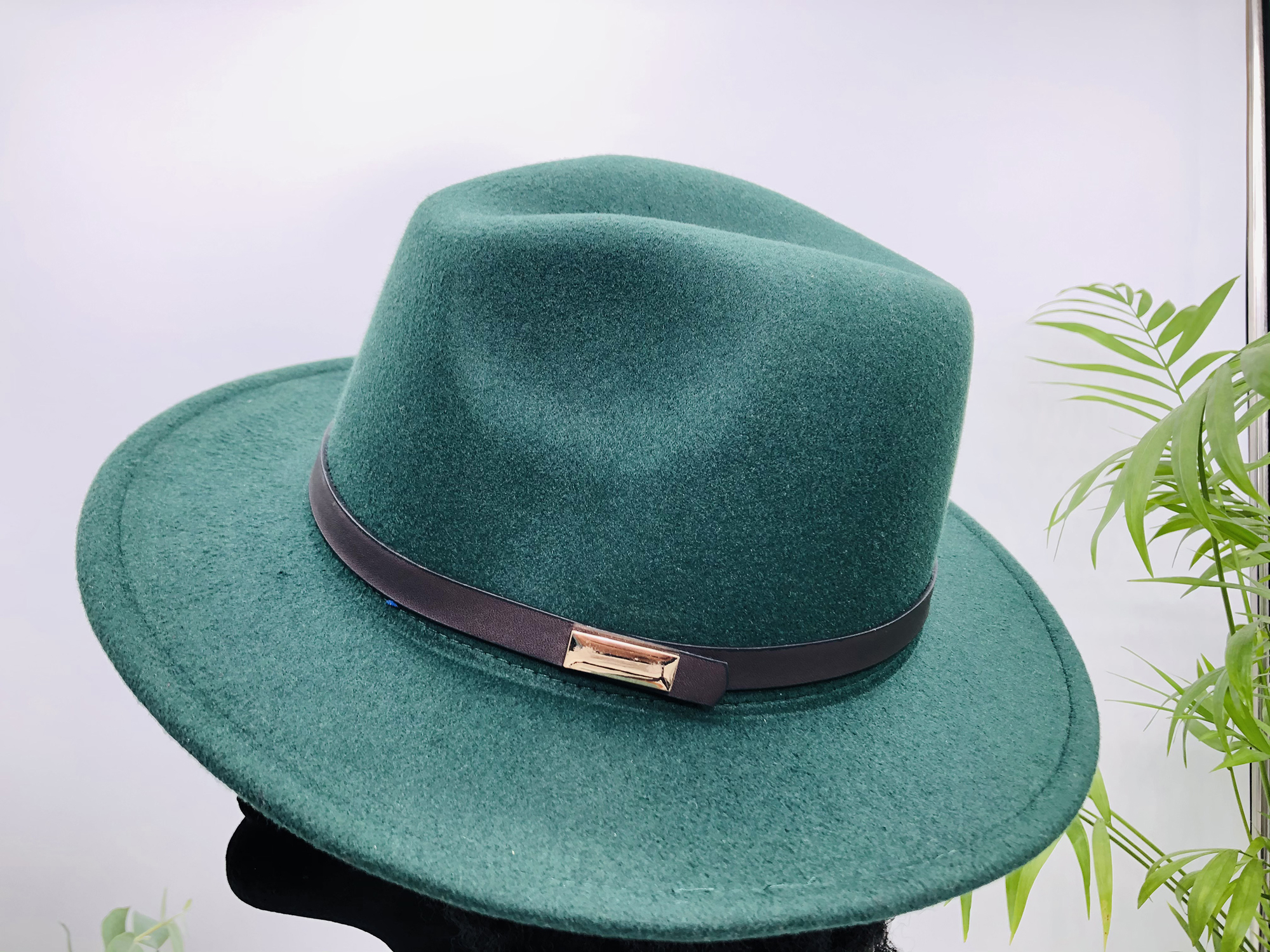 Dark Green Fedora Hat with Removable Matope African Print pin - Image 9
