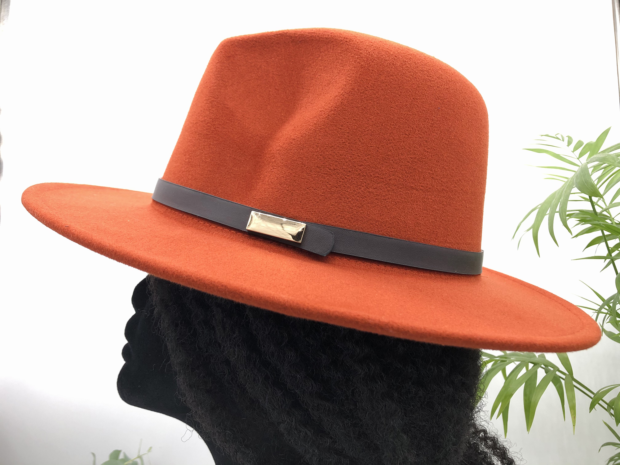 Terracotta Fedora hat with removable Ngura African print pin - Image 4