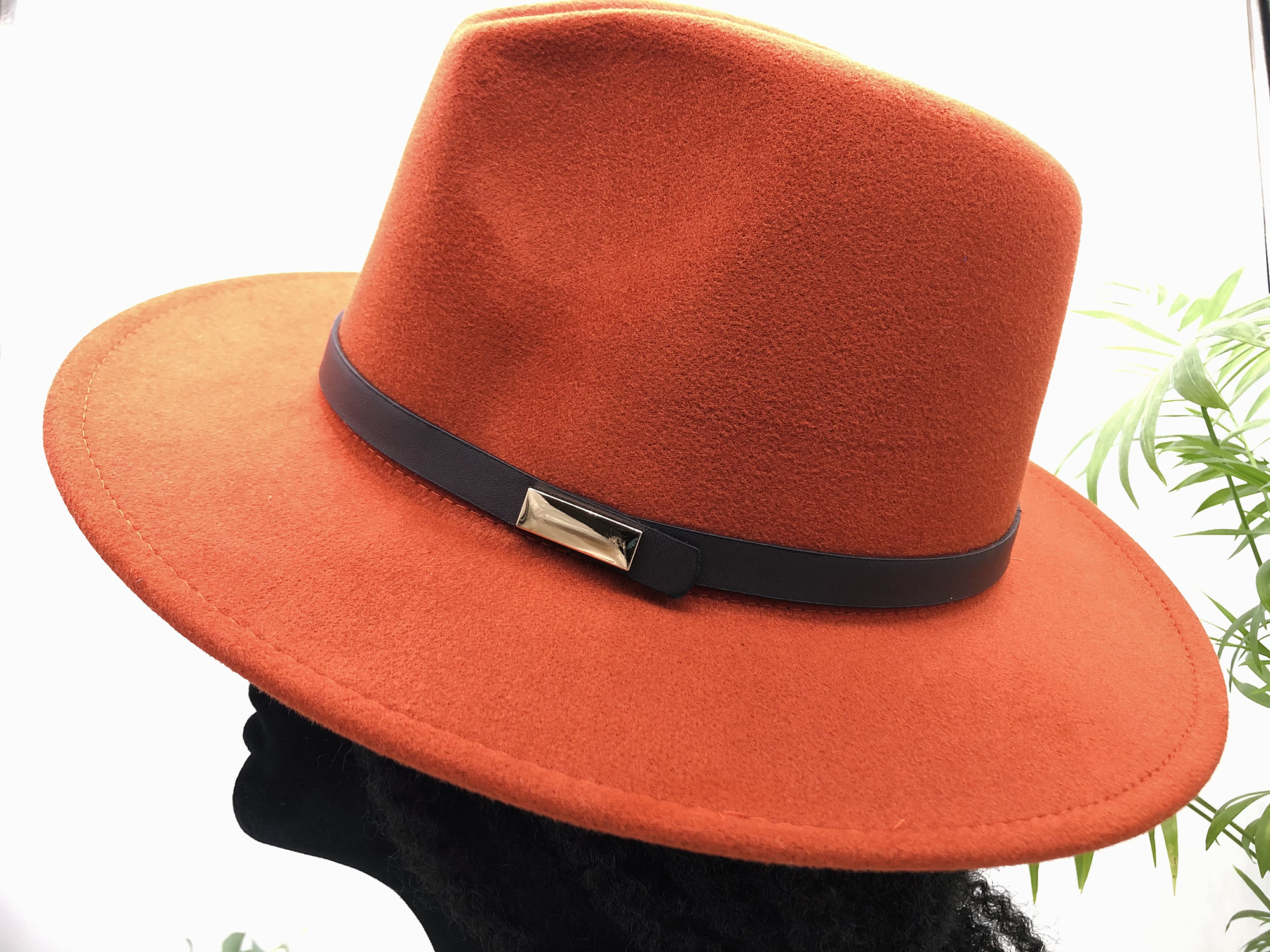 Terracotta Fedora hat with removable Ngura African print pin - Image 6