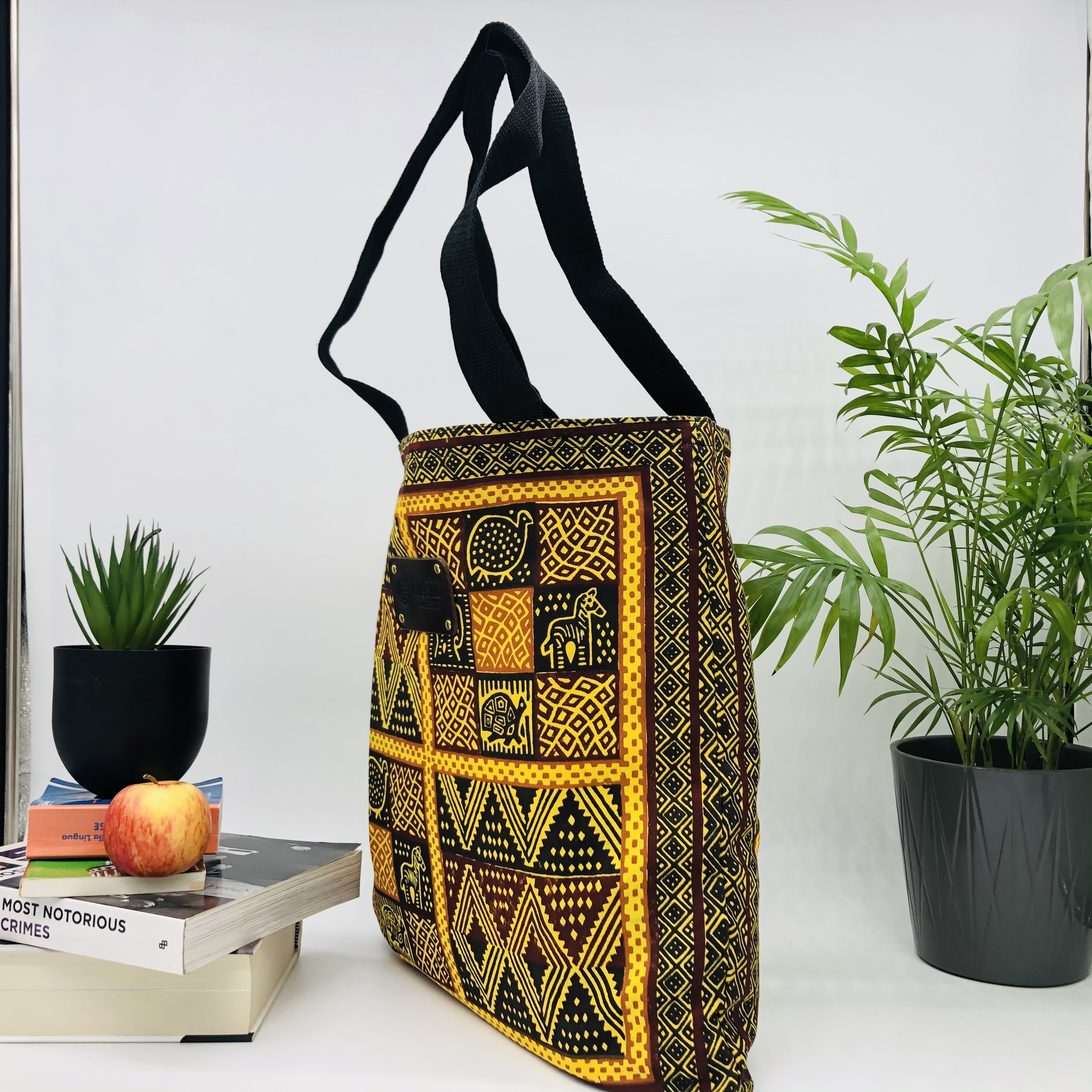 Hand-block Print Yellow Ochre African Print Fabric Tote Bag - Image 7