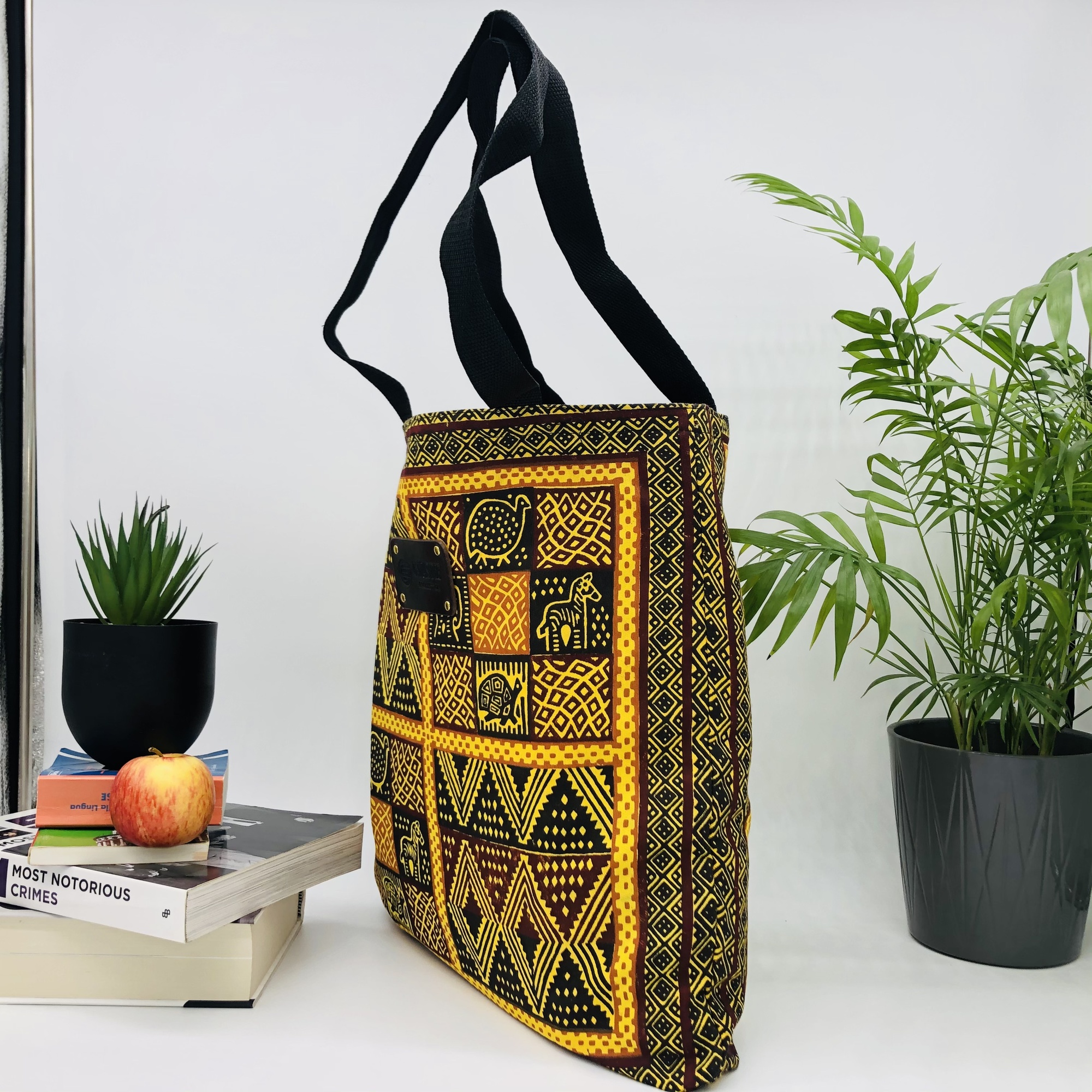 Hand-block Print Yellow Ochre African Print Fabric Tote Bag - Image 12