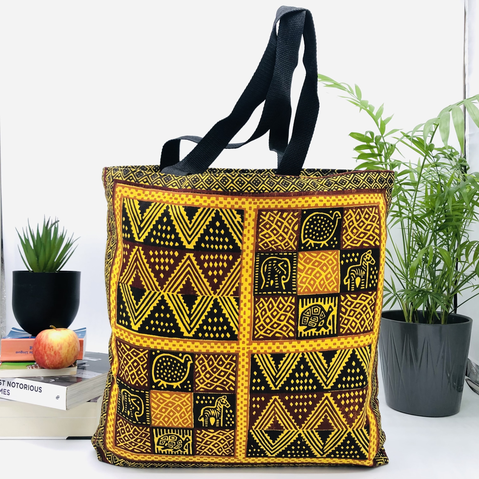 Hand-block Print Yellow Ochre African Print Fabric Tote Bag - Image 6