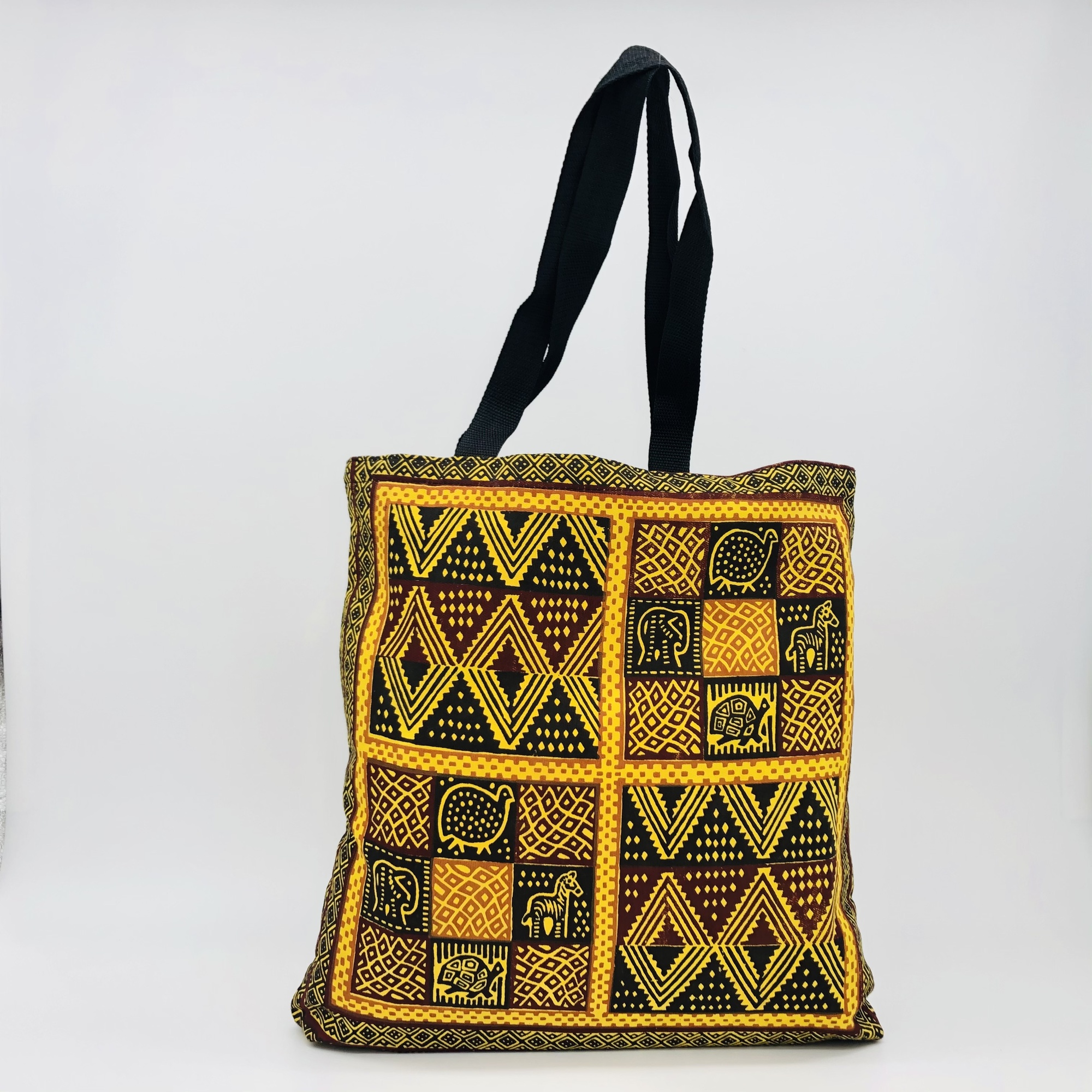 Hand-block Print Yellow Ochre African Print Fabric Tote Bag - Image 5