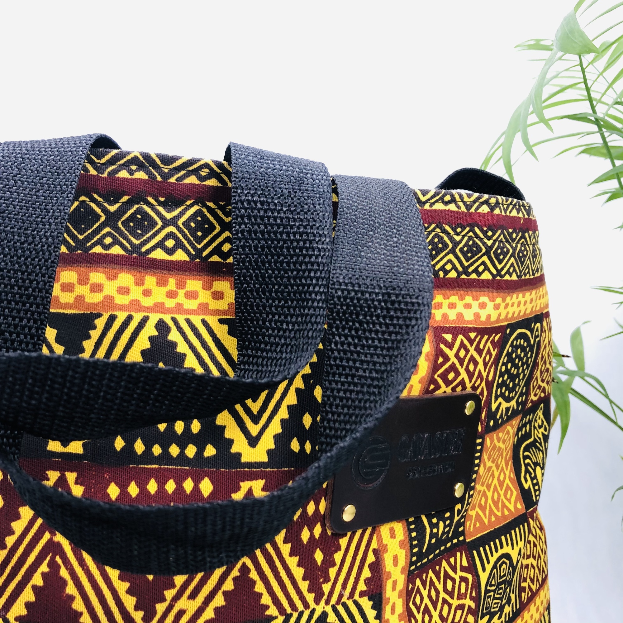 Hand-block Print Yellow Ochre African Print Fabric Tote Bag - Image 3