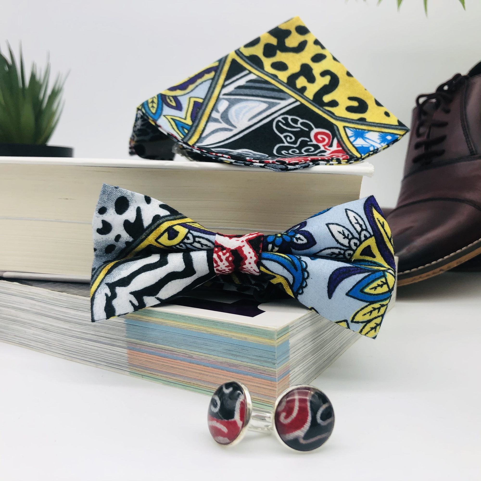 Adalu African Print Bow Tie, Cufflink and Pocket Square Set