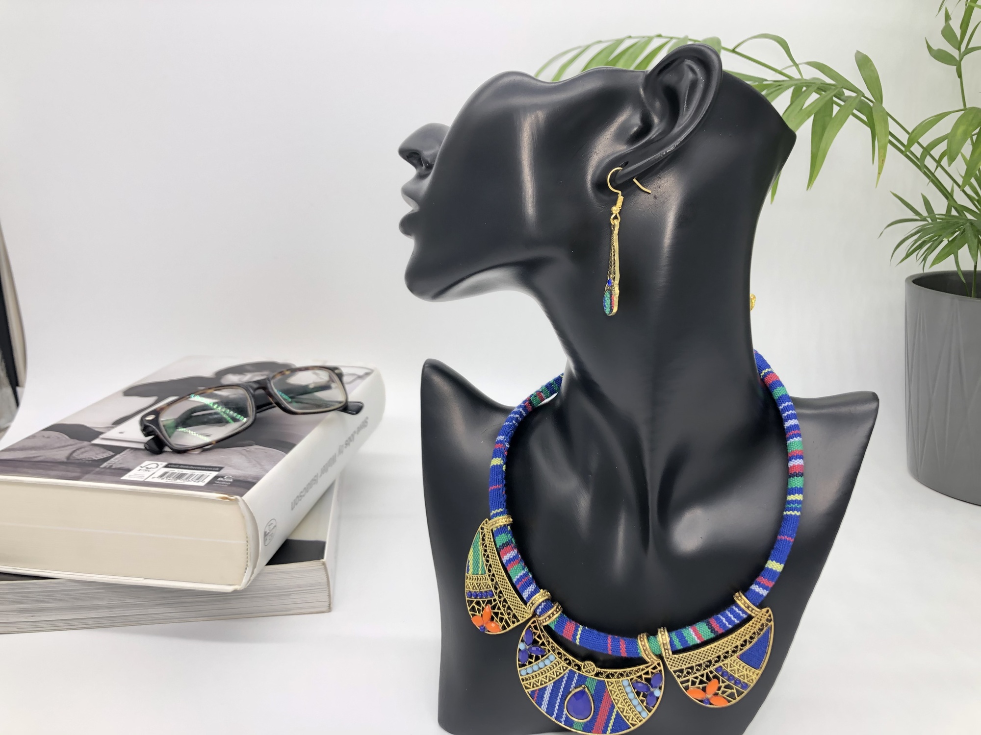 African Boho Necklace and Earring set  - Blue