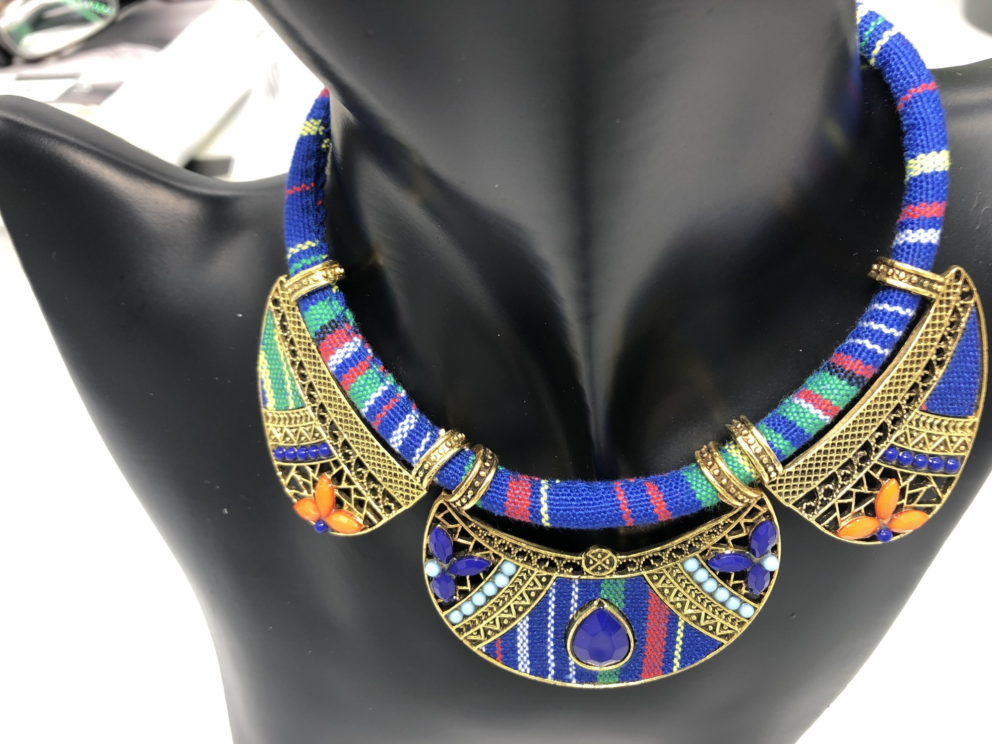 African Boho Necklace and Earring set  - Blue - Image 2