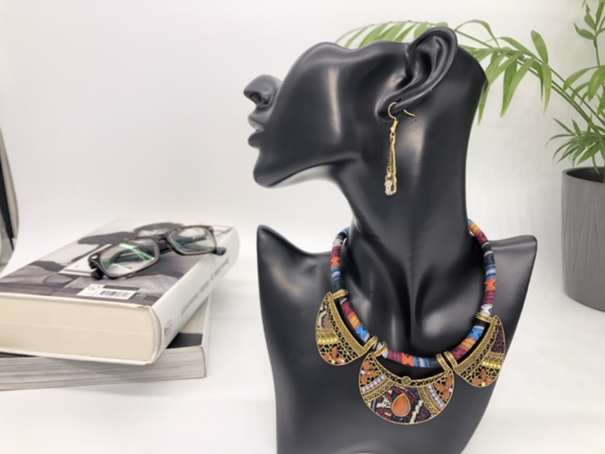 African Boho Necklace and Earring set - Coffee