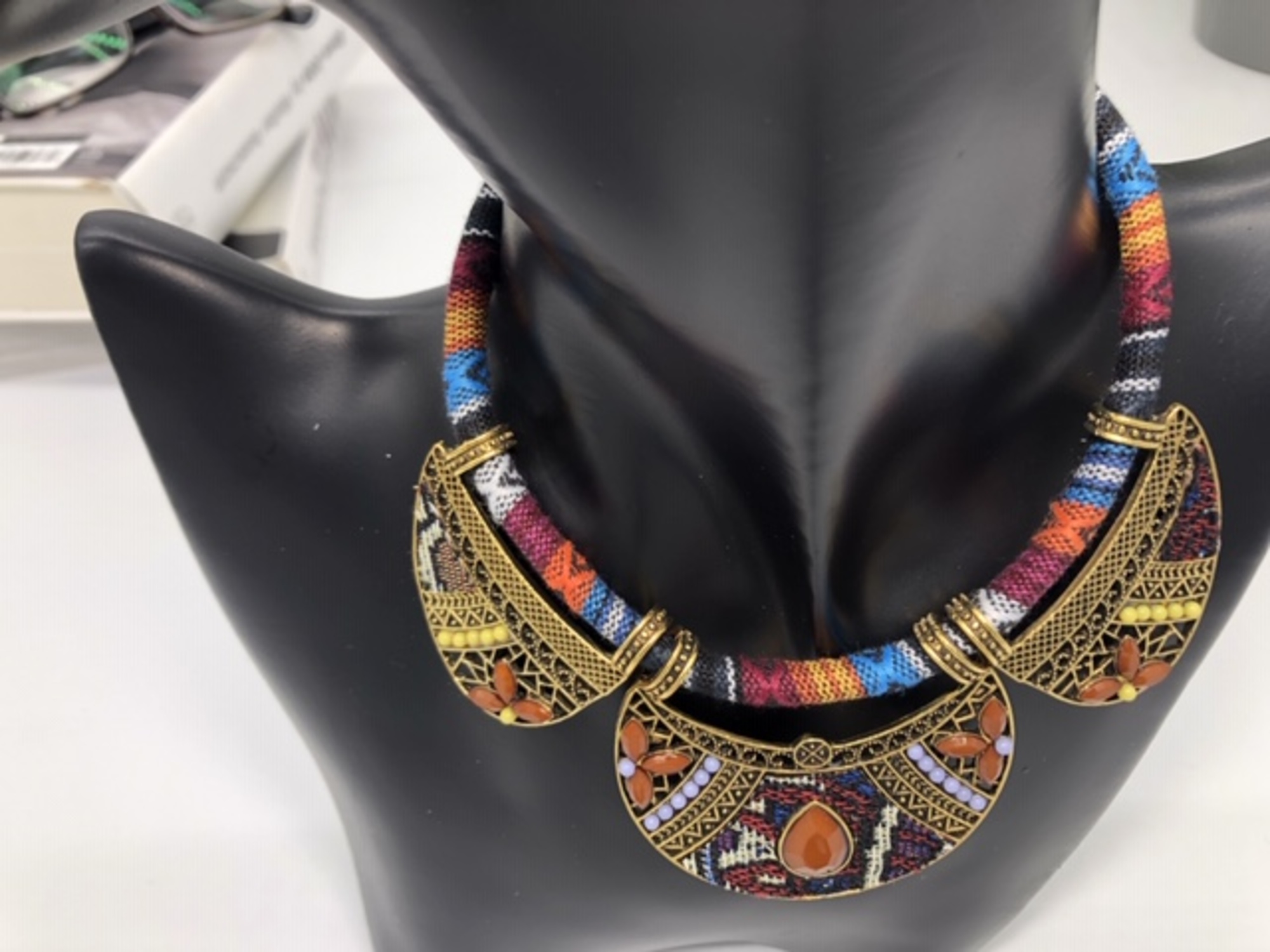 African Boho Necklace and Earring set - Coffee - Image 2