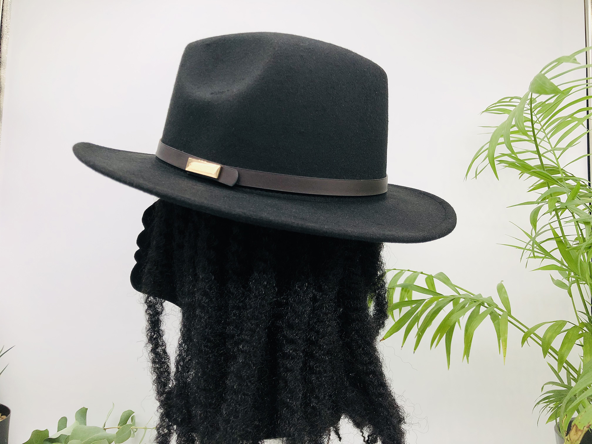 Black Fedora Hat with removable Adalu African Print Pin - Image 6