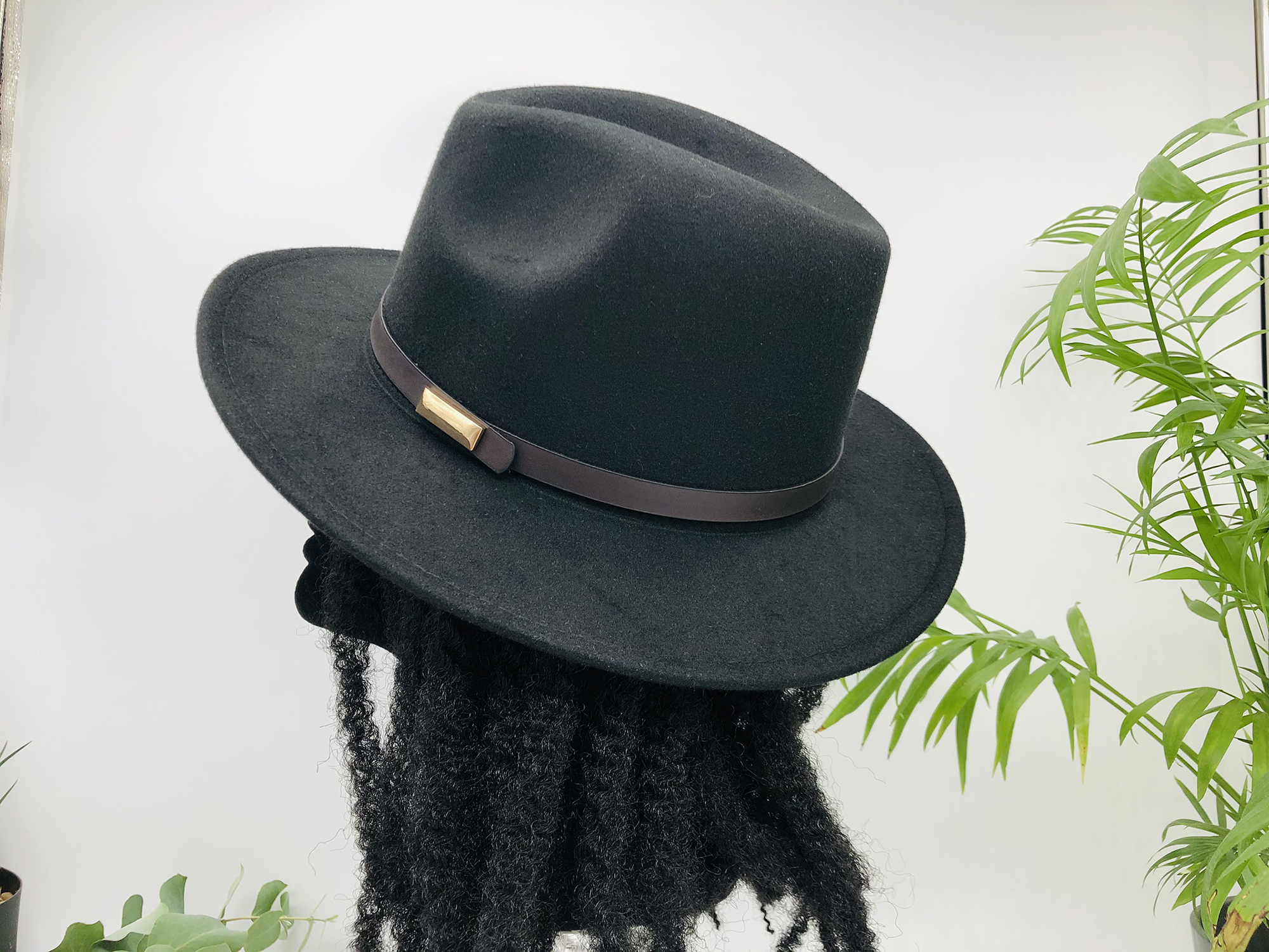 Black Fedora Hat with removable Adalu African Print Pin - Image 7