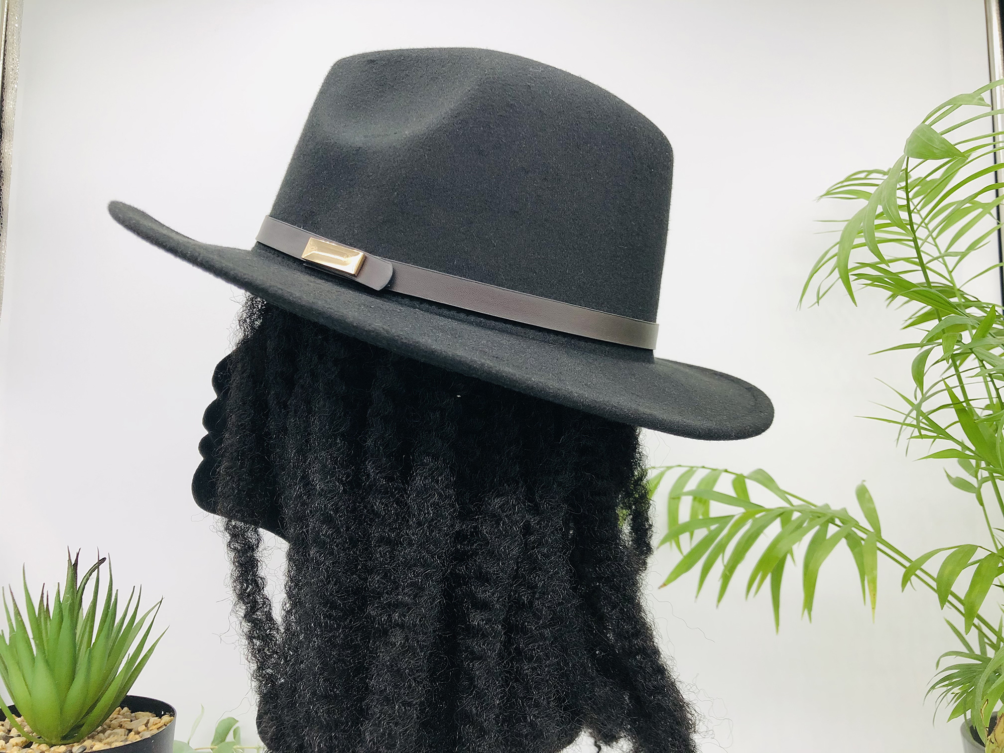 Black Fedora Hat with removable Adalu African Print Pin - Image 5