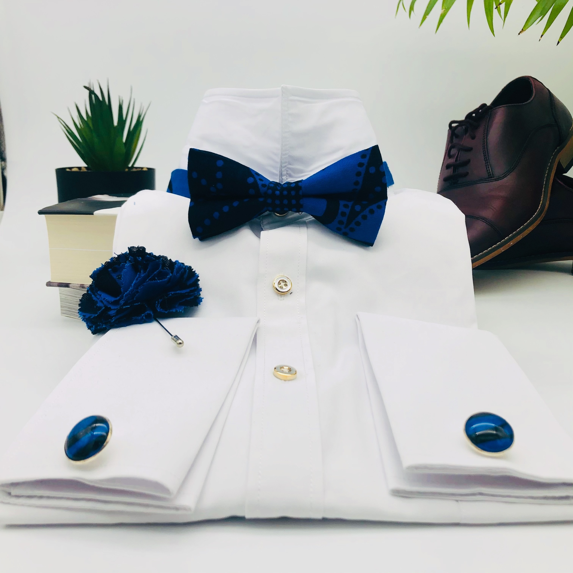 Kanga African Print Bow Tie, Cufflink and Lapel Boutonniere Set - Image 4