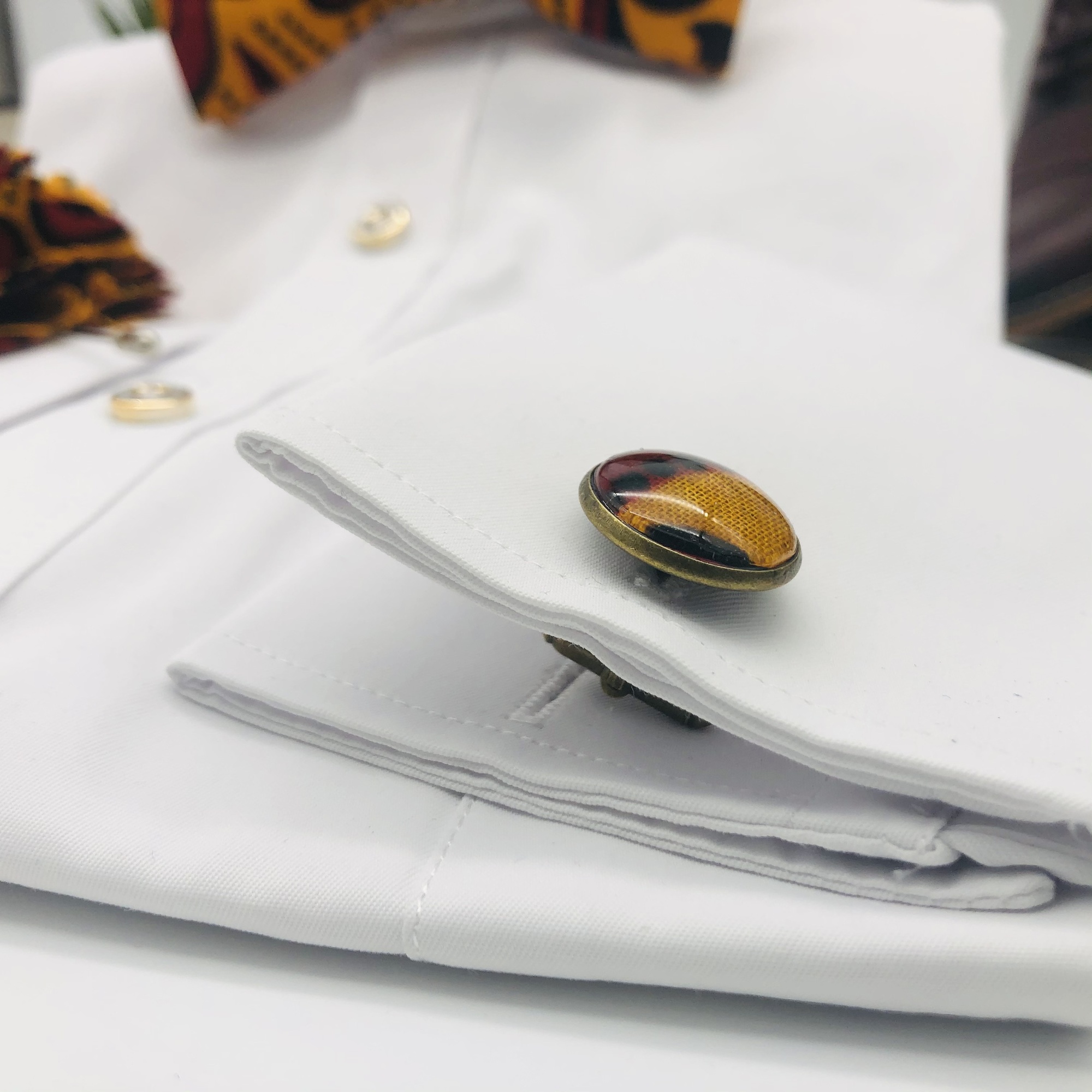 Khoho African Print Bow Tie, Cufflink and Lapel Boutonniere Set - Image 5