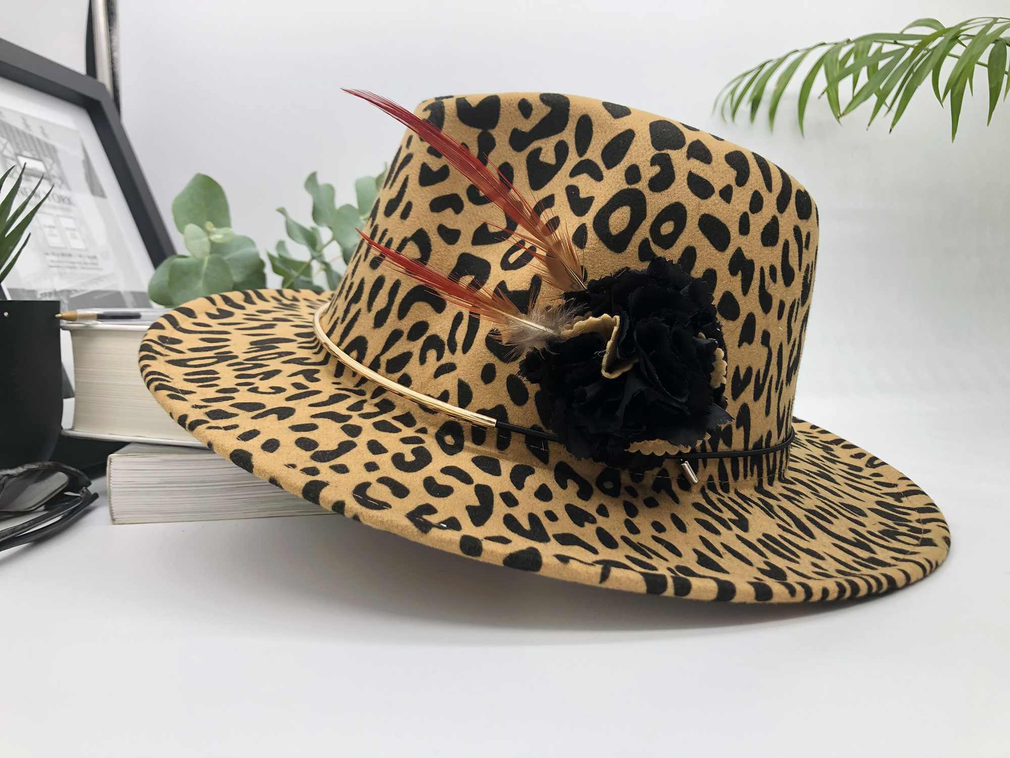 Mbada Beige Fedora Hat hat with removable pheasant feather pin