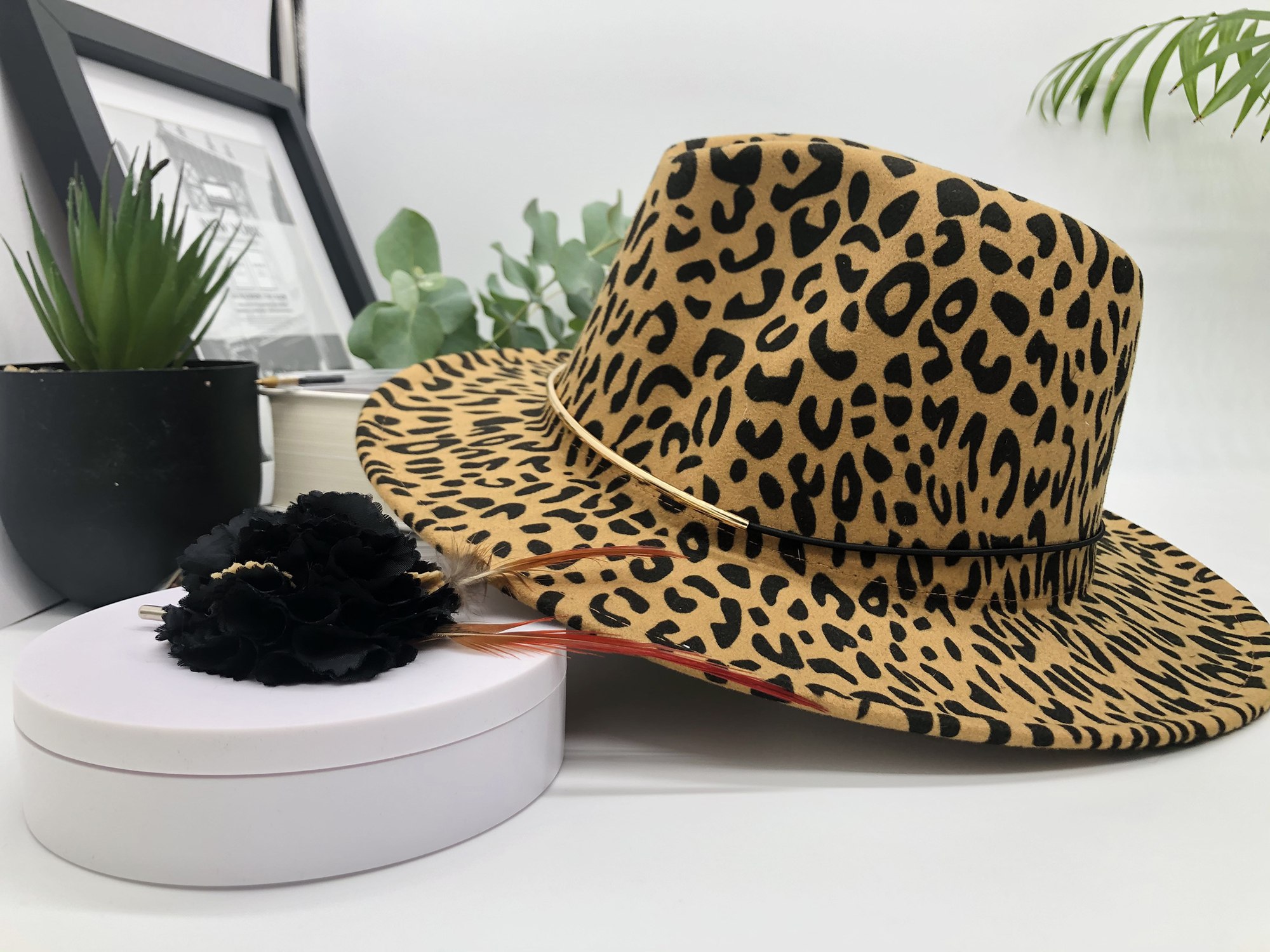 Mbada Beige Fedora Hat hat with removable pheasant feather pin - Image 9