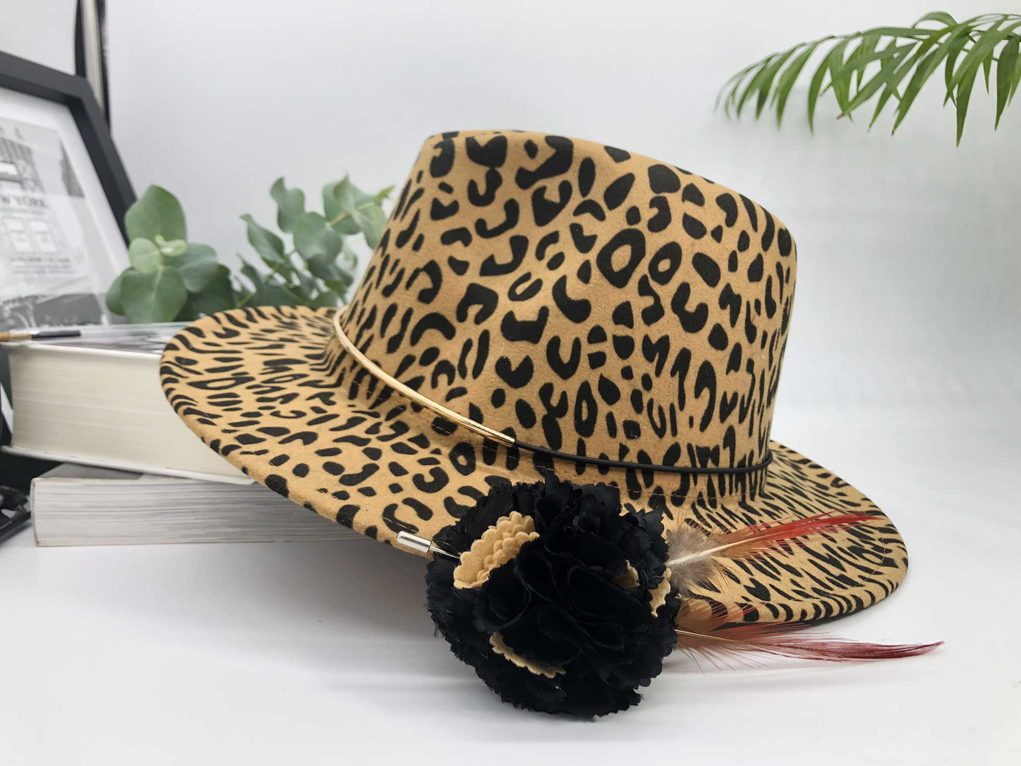 Mbada Beige Fedora Hat hat with removable pheasant feather pin - Image 5