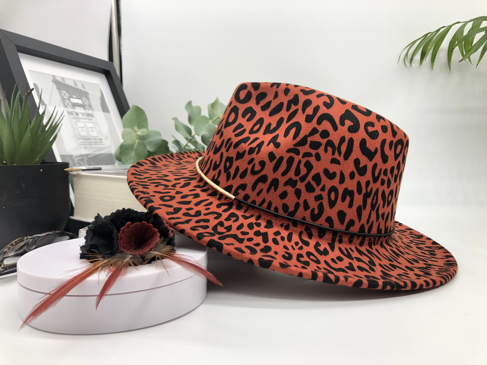 Mbada Terracotta Fedora Hat with Removable Pheasant Feather Pin - Image 5