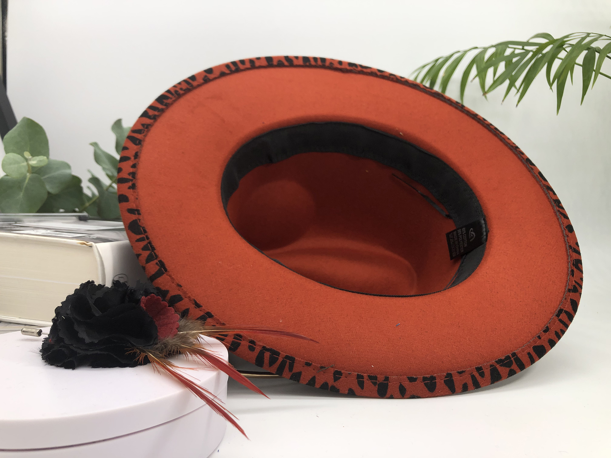 Mbada Terracotta Fedora Hat with Removable Pheasant Feather Pin - Image 6