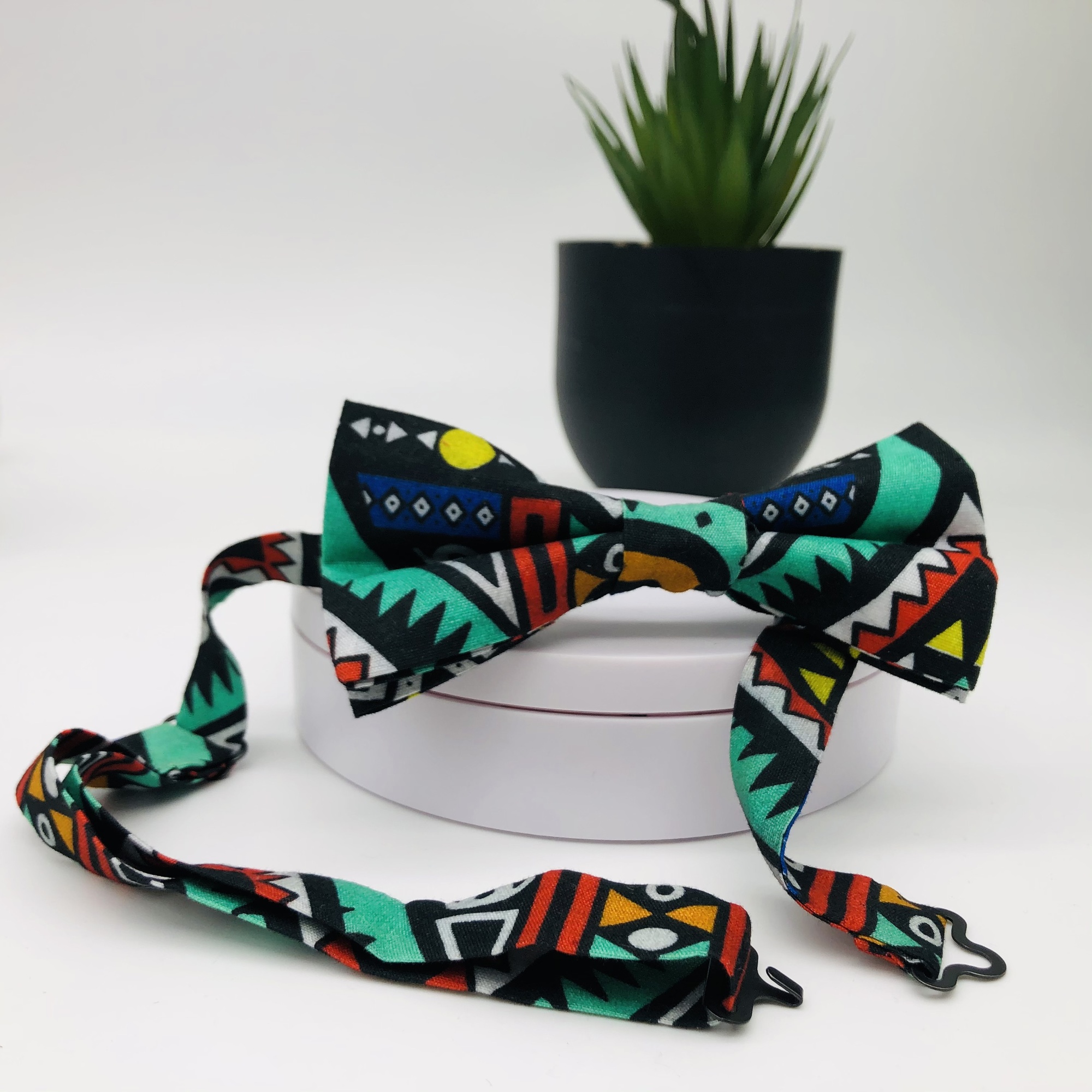 Ngwena African Print Bow Tie, Cufflink and Lapel Boutonniere Set - Image 5